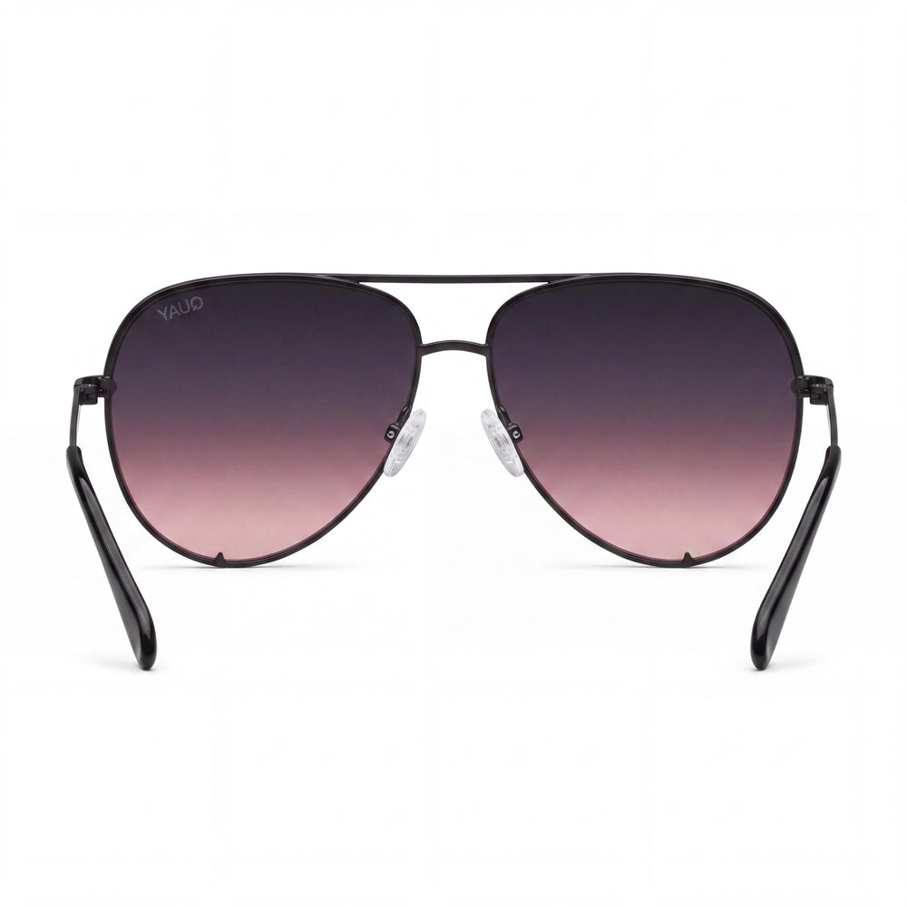 QUAY AUSTRALIA High Key Aviator Women's Black Pink Plastic Frame Black Plum Pink Polycarbonate Lens Sunglasses 64mm