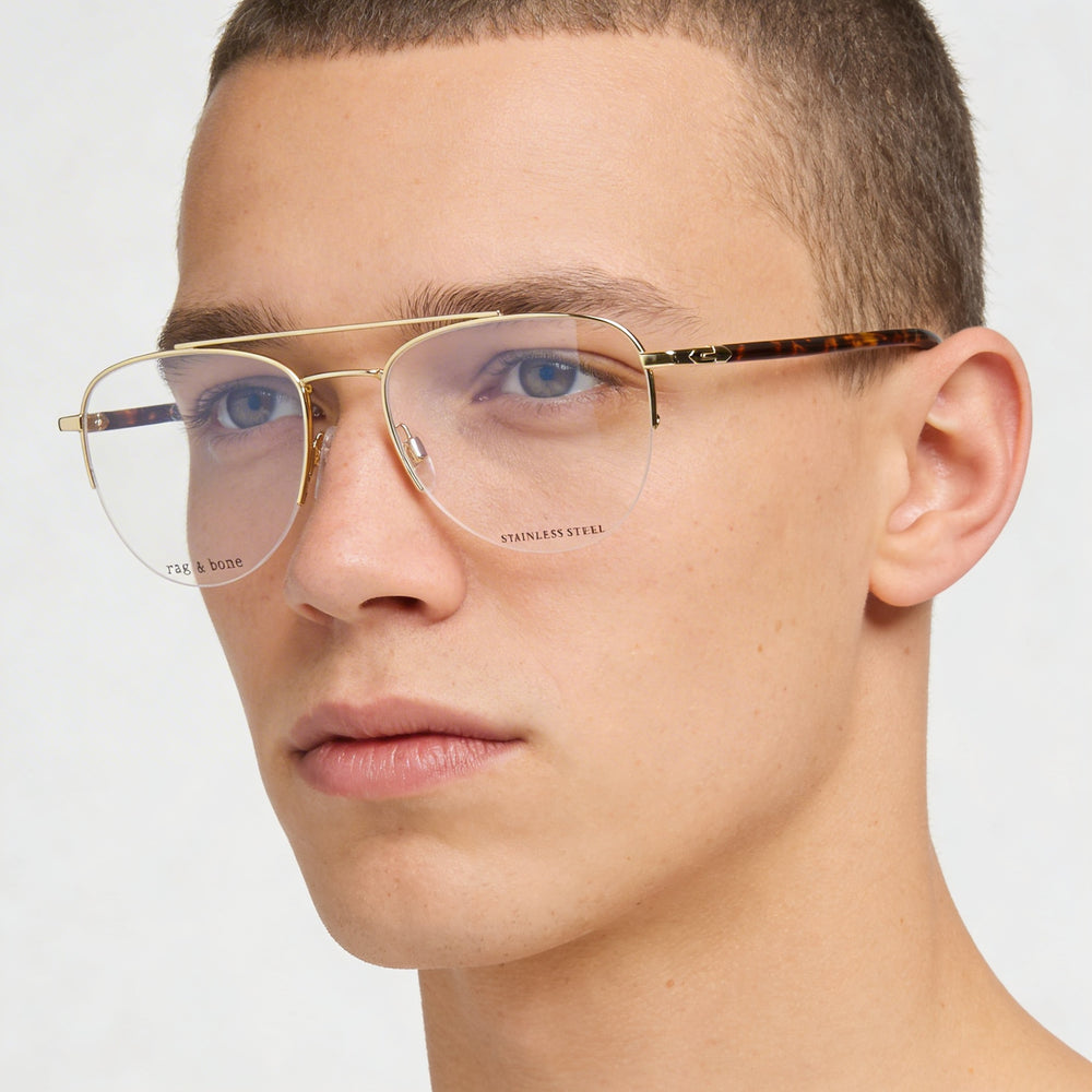 Rag & Bone Modern Unisex Gold Alloy Steel Frame Polycarbonate Lens 54mm Lens, 18mm Bridge, 145mm Temple Sunglasses