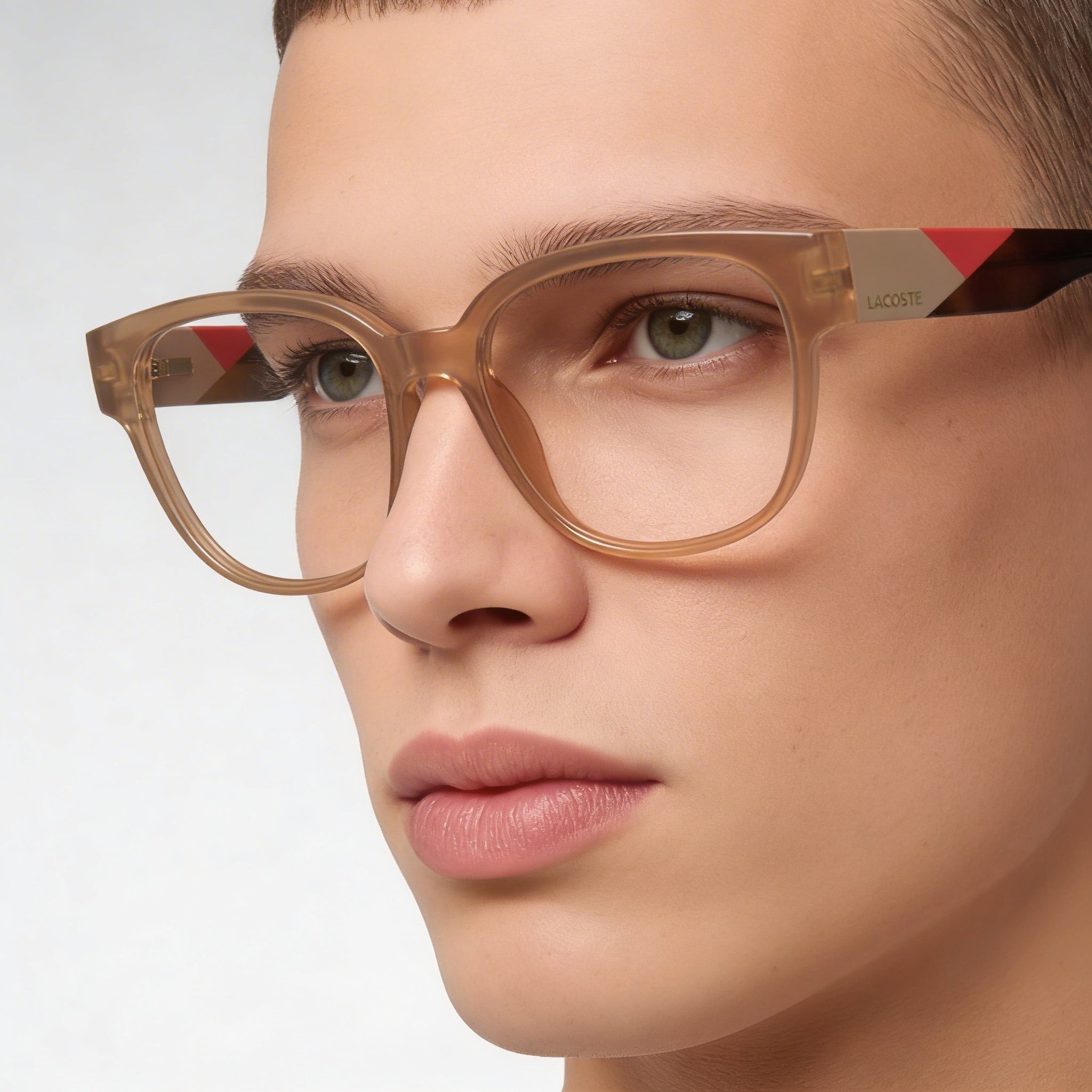 Lacoste L2953 Modern Unisex Prescription Ready Eyeglasses with Transparent Caramel Iniettato Frame 55mm, Photo 5