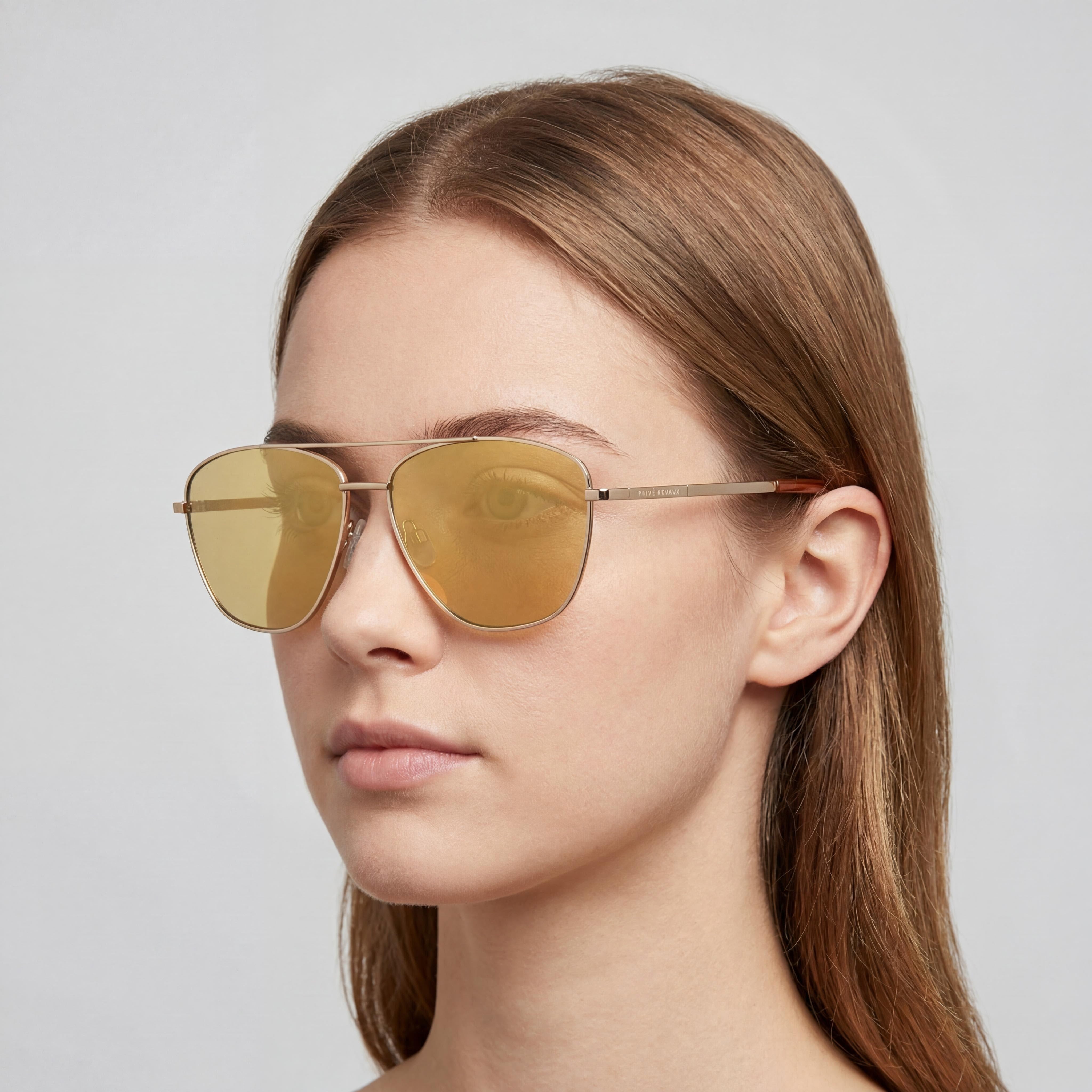PRIVÉ REVAUX Modern Unisex Non-Polarized Alloy Steel Champagne Gold Frame Gold Lens 57mm Sunglasses, Photo 4