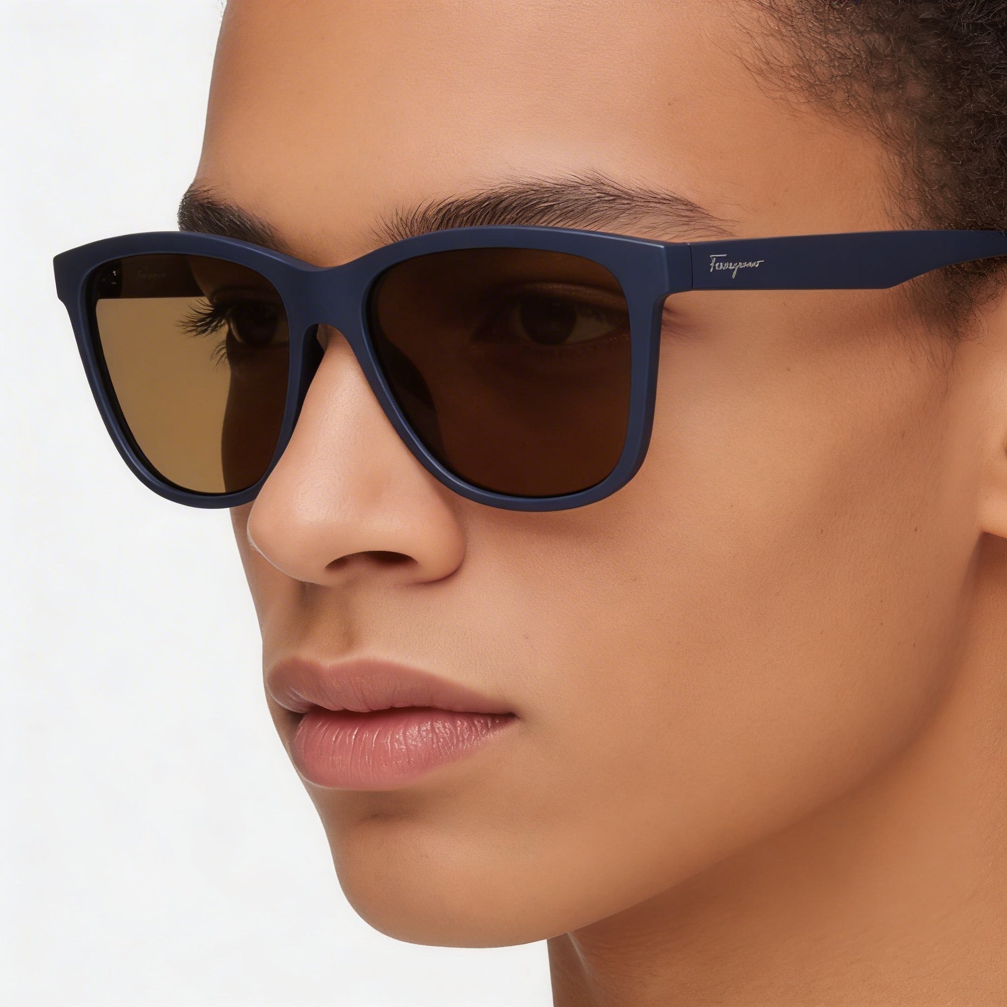 Salvatore Ferragamo SF998S Unisex Modified Rectangle Acetate Sunglasses 57mm Matte Blue Frame, Brown Lens, Photo 6