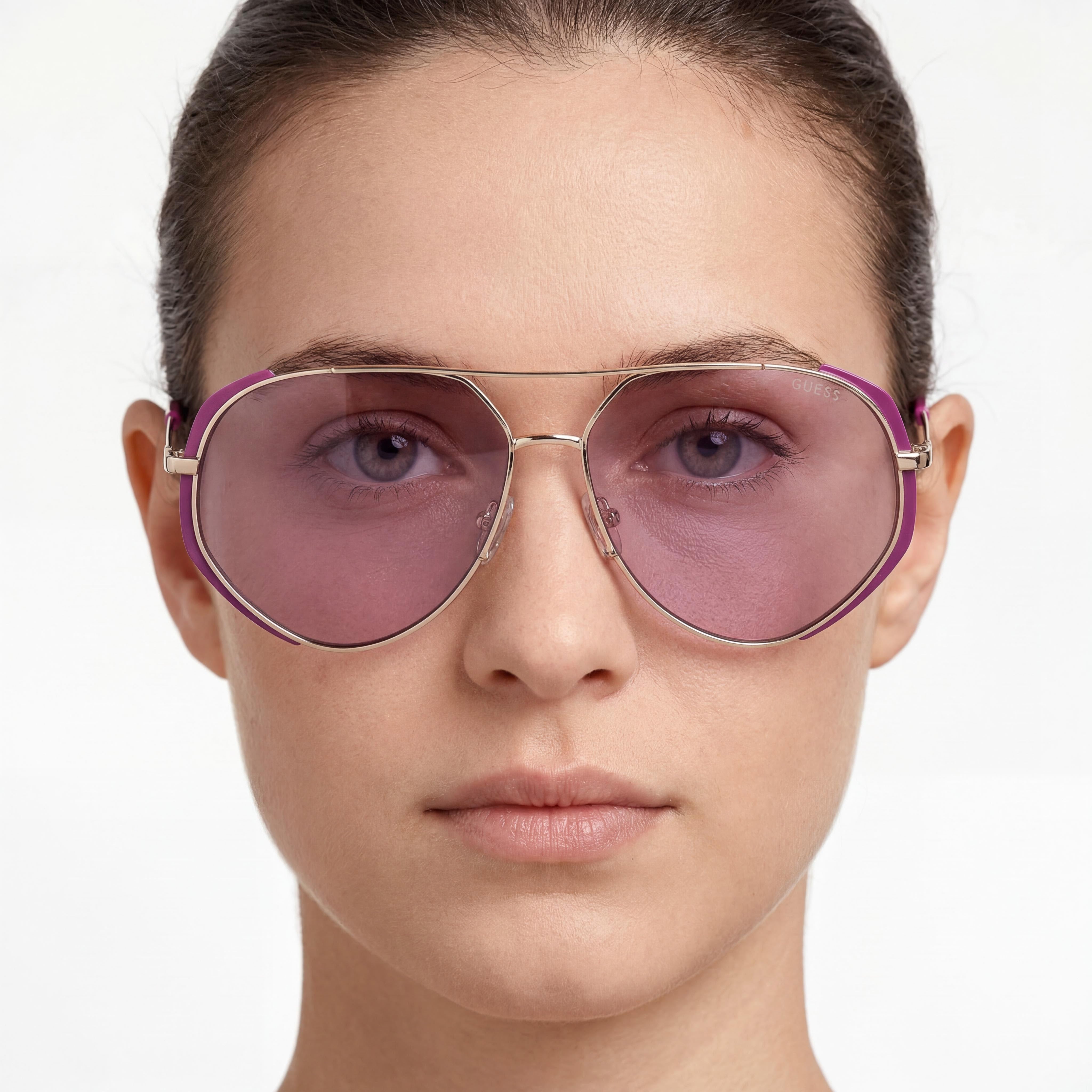 Gafas de sol GUESS unisex de aviador de metal con montura de acetato violeta mate y lentes violetas de 59 mm, Photo 5