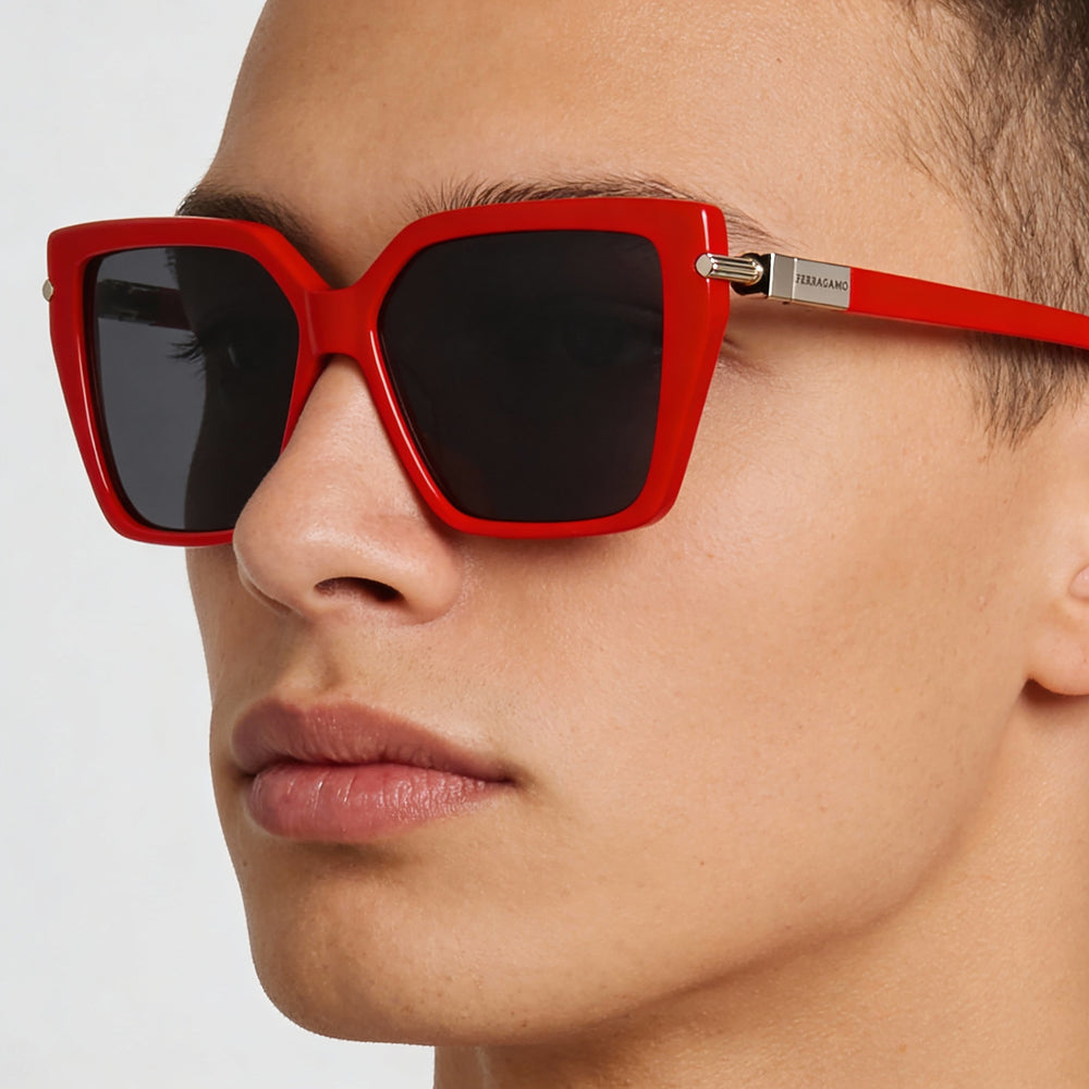 Salvatore Ferragamo Sf1106s Unisex Red Acetate Frame Polycarbonate Lens UV Protection Sunglasses 57mm
