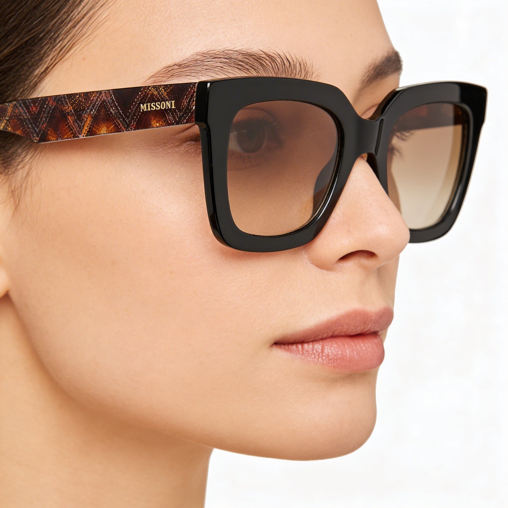 Gafas de sol Missoni Classic de mujer, marrones con montura de acetato negro sombreado, lentes negras cuadradas con protección UV, 52 mm, Photo 3