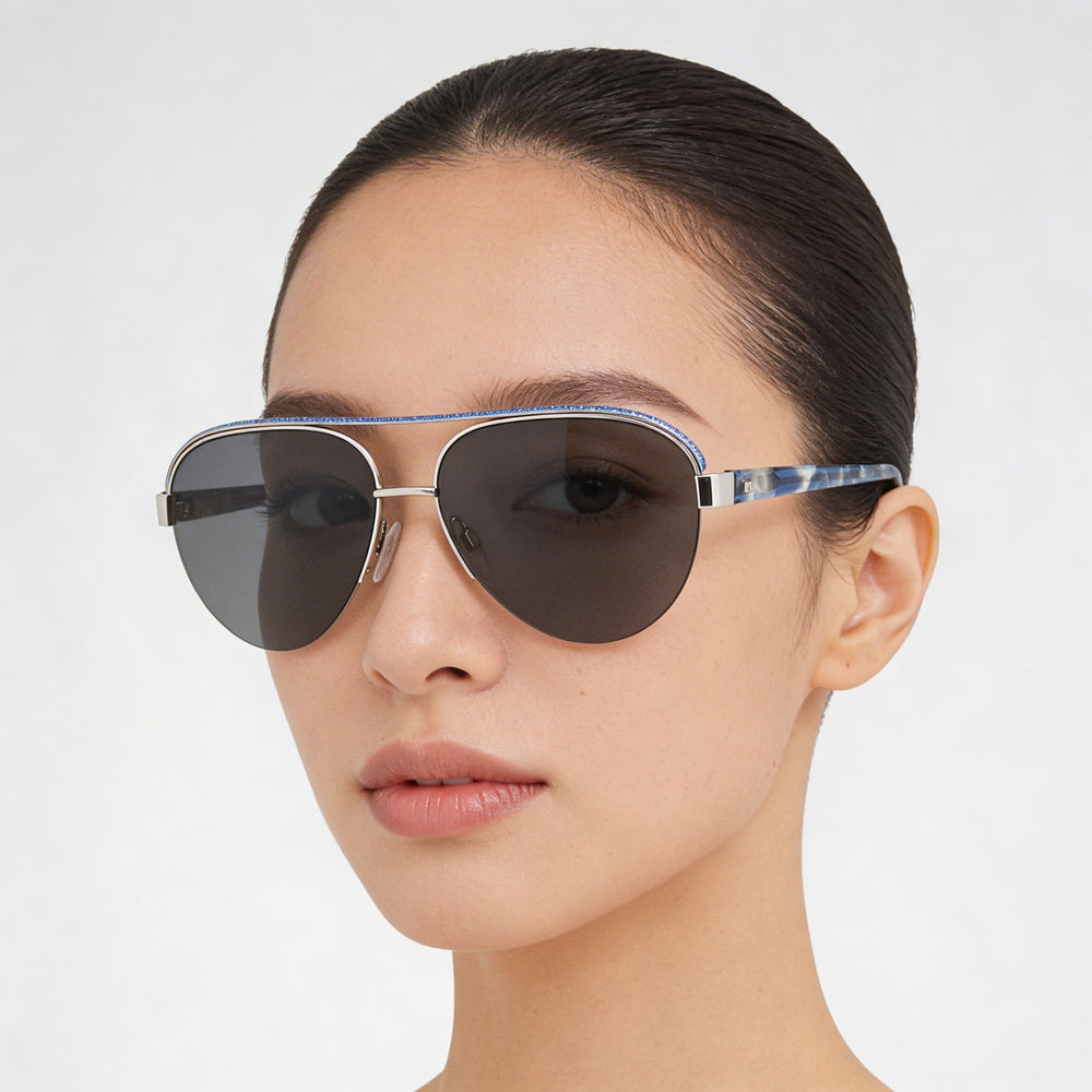 BEBE Classic Women's Eyewear, Silver Acetate Frame, Multicolor Polycarbonate Lenses, Lightweight, Size 57-15-140