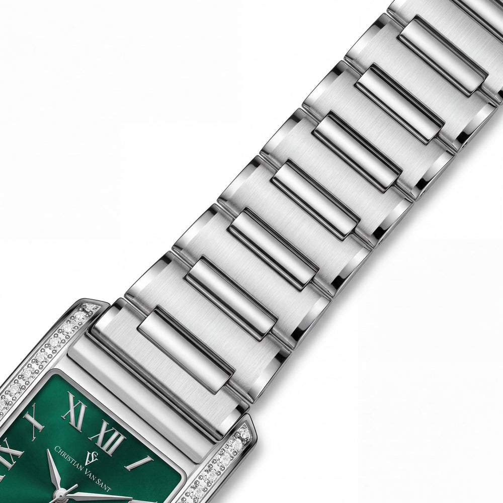 Christian Van Sant CV1283 Women's Silver-Tone Stainless Steel Green Dial Quartz Water Resistant Watch