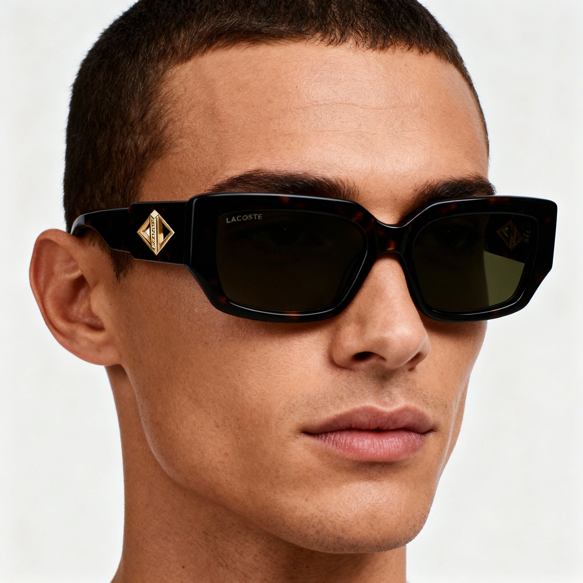 Gafas de sol rectangulares de plástico Lacoste L6021S para hombre, montura color Habana, lentes verdes, 55 mm, sin polarizar, protección UV, Photo 5