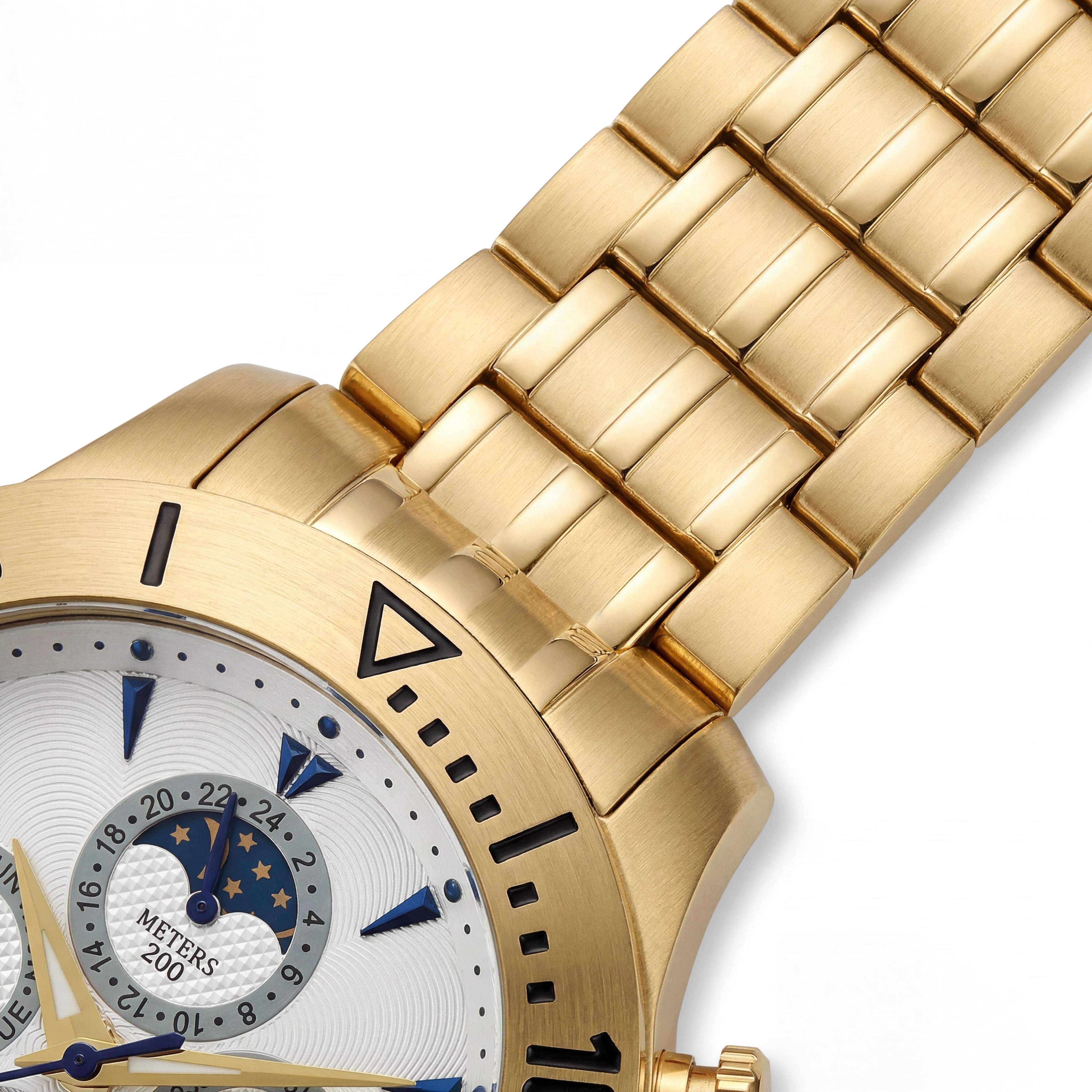 Reloj de hombre Seapro Montecillo automático cronógrafo fase lunar de acero inoxidable dorado 50 mm resistente al agua 200 m, Photo 3