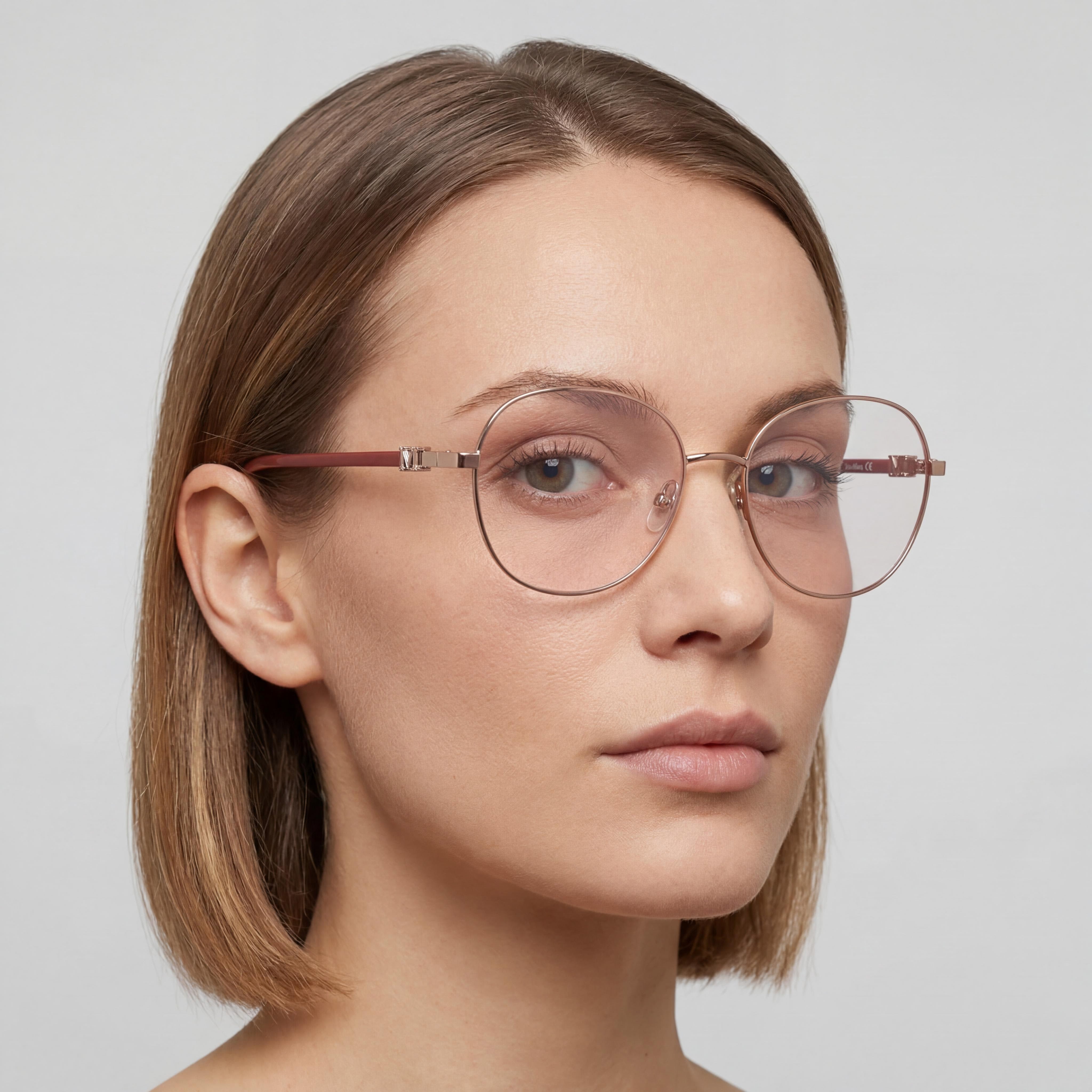MaxMara Women's Modern Full Rim Shiny Bronze Brown Plastic Frame Eyewear with Transparent Lenses 54mm, Photo 4