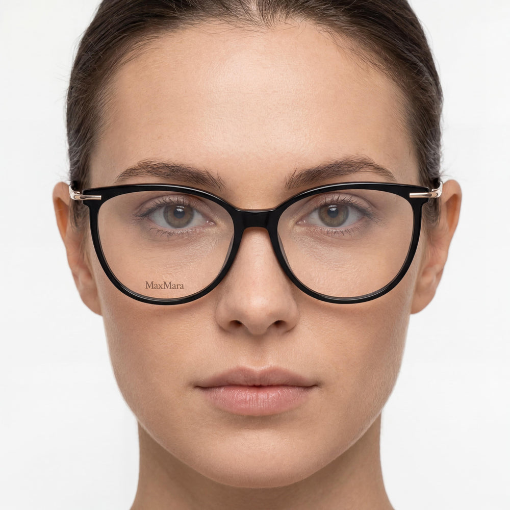 MaxMara Casual Women's Shiny Black Plastic Frame Eyeglasses with Transparent Plastic Lenses 54-15-135
