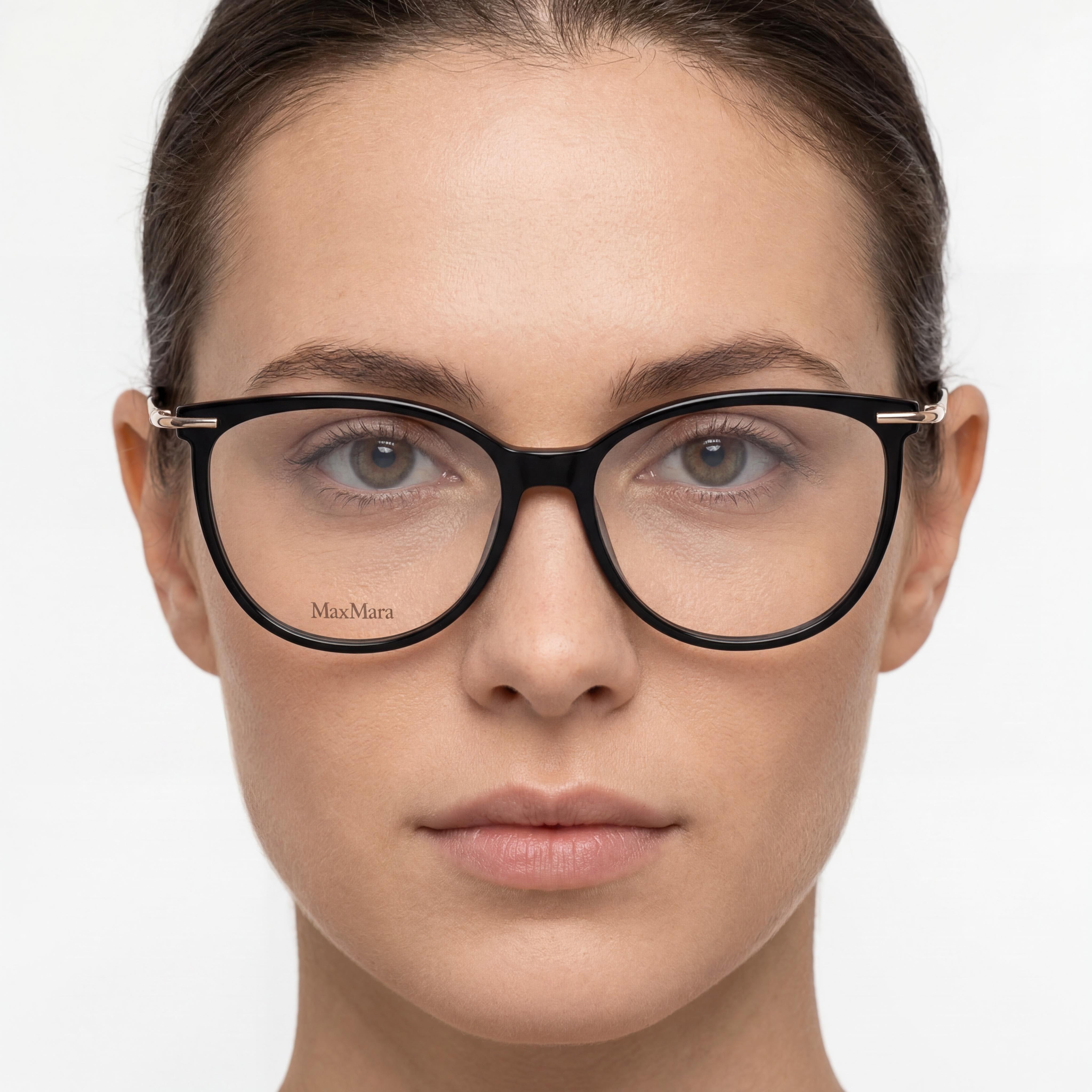 MaxMara Casual Women's Shiny Black Plastic Frame Eyeglasses with Transparent Plastic Lenses 54-15-135, Photo 3