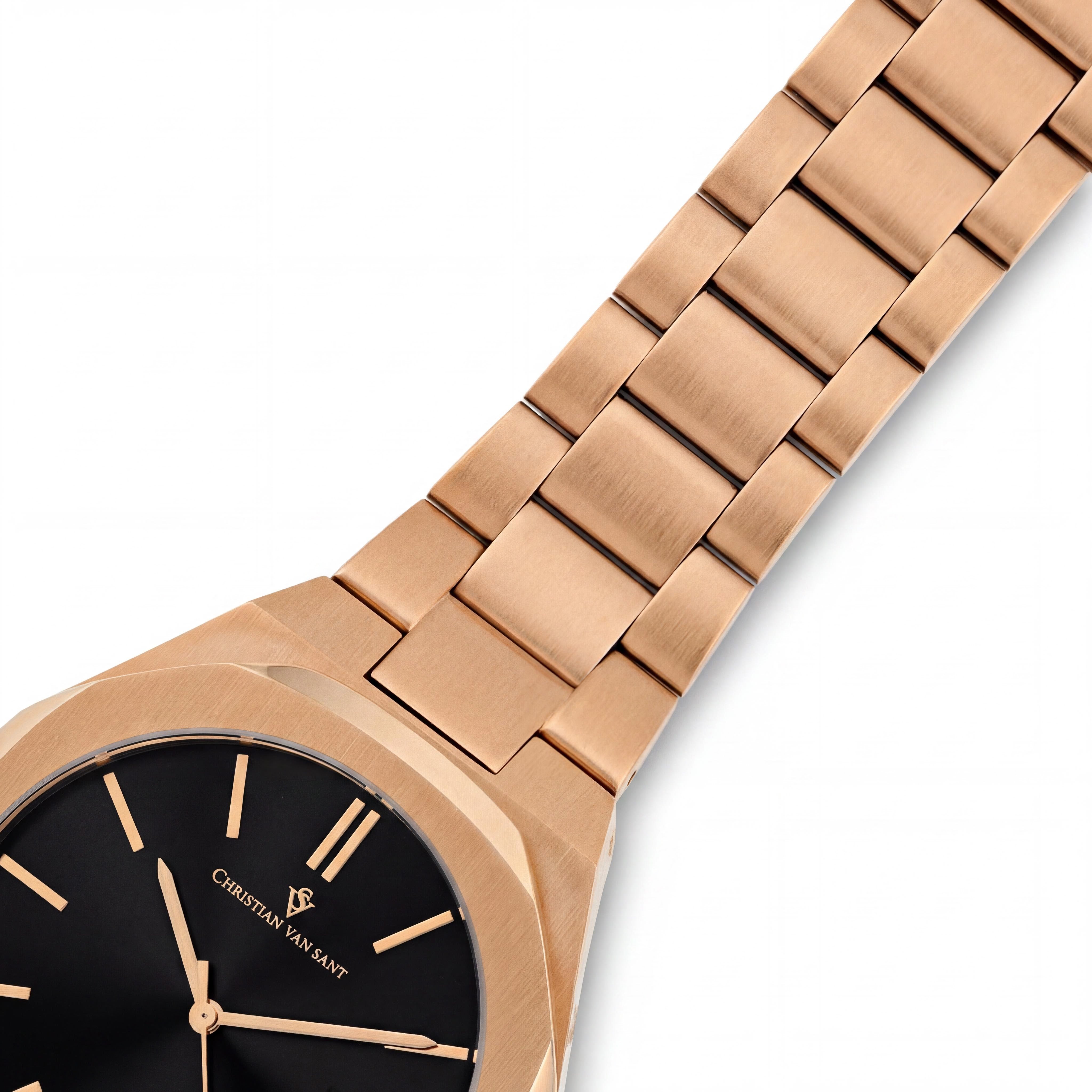 Reloj Christian Van Sant para hombre de acero inoxidable con esfera negra, movimiento de cuarzo y fecha, Photo 3