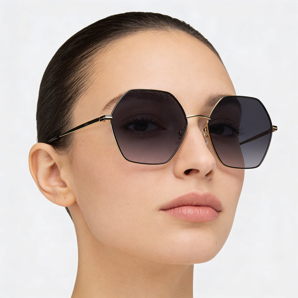 Hugo Boss BOSS 1589/S Gafas de Sol Redondas para Mujer Ligeras y Minimalistas en Acero Inoxidable Negro Dorado Gris con Protección UV y Cristales Gris Oscuro Degradado 57-17-140