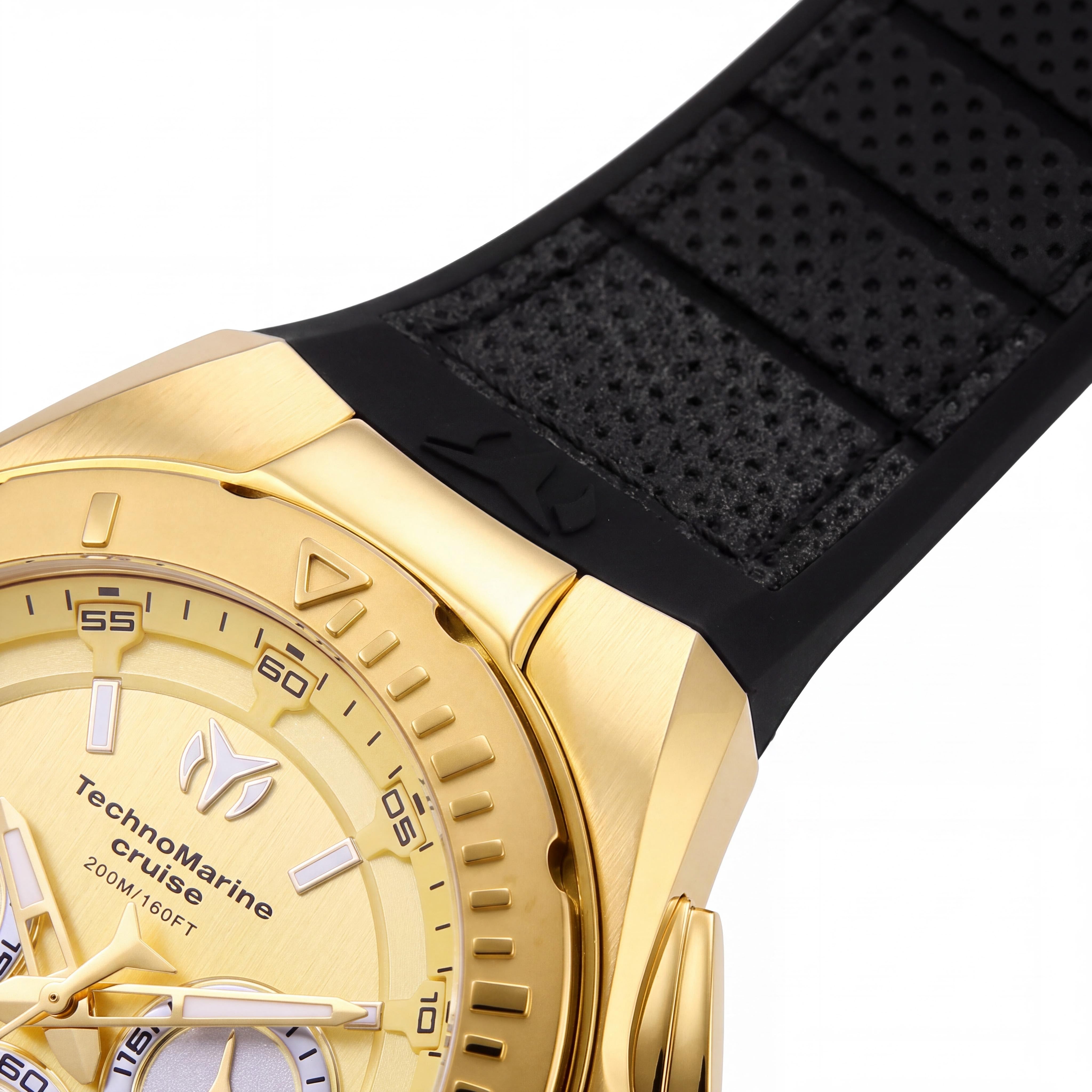 TechnoMarine TM-117004 Men's Modern Casual 45mm Stainless Steel Gold Dial Chronograph Watch with Black Silicone & Leather Band, Photo 3