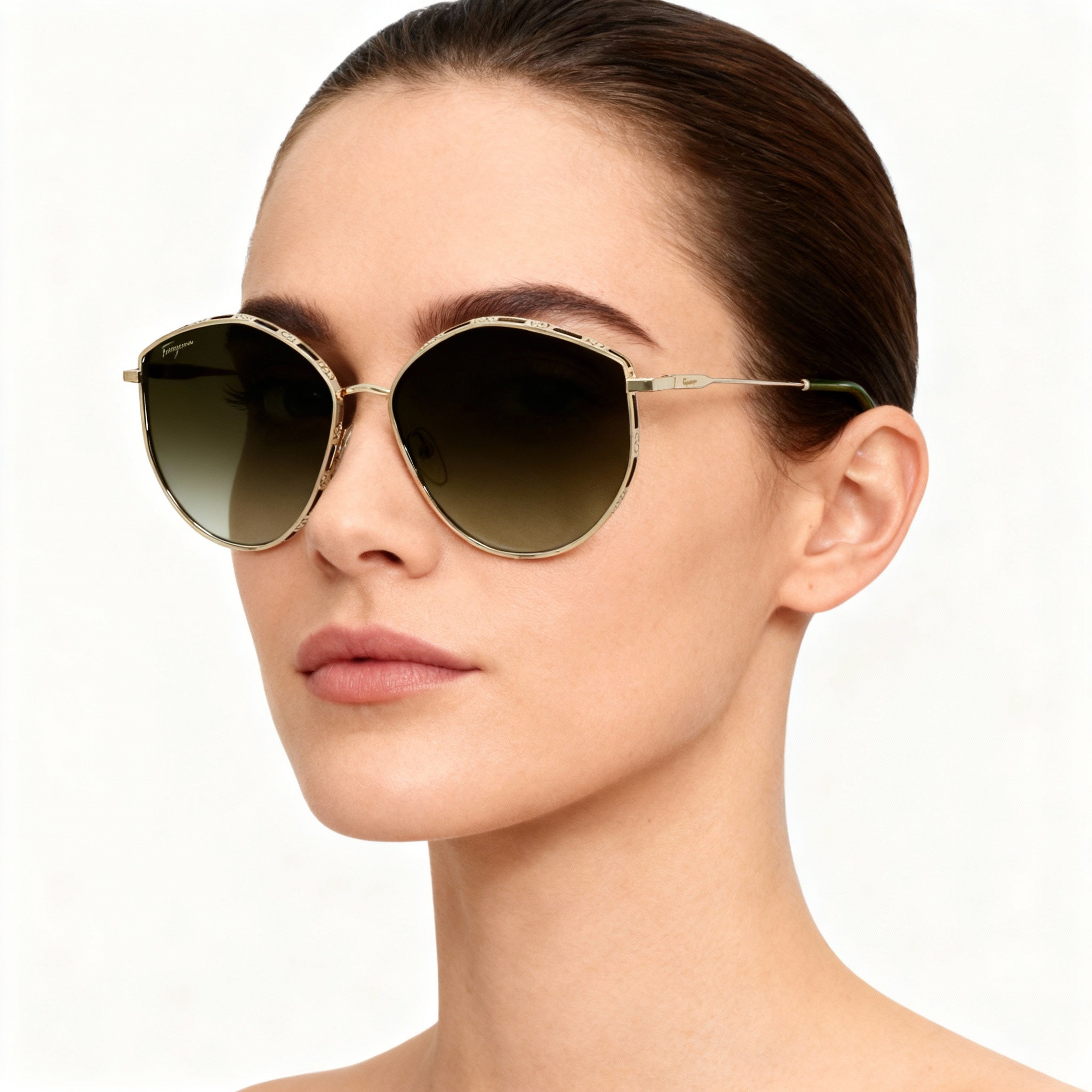 Salvatore Ferragamo Sf264s Women's Gold Green Metal Sunglasses with Green Gradient Lenses 60mm, Photo 4