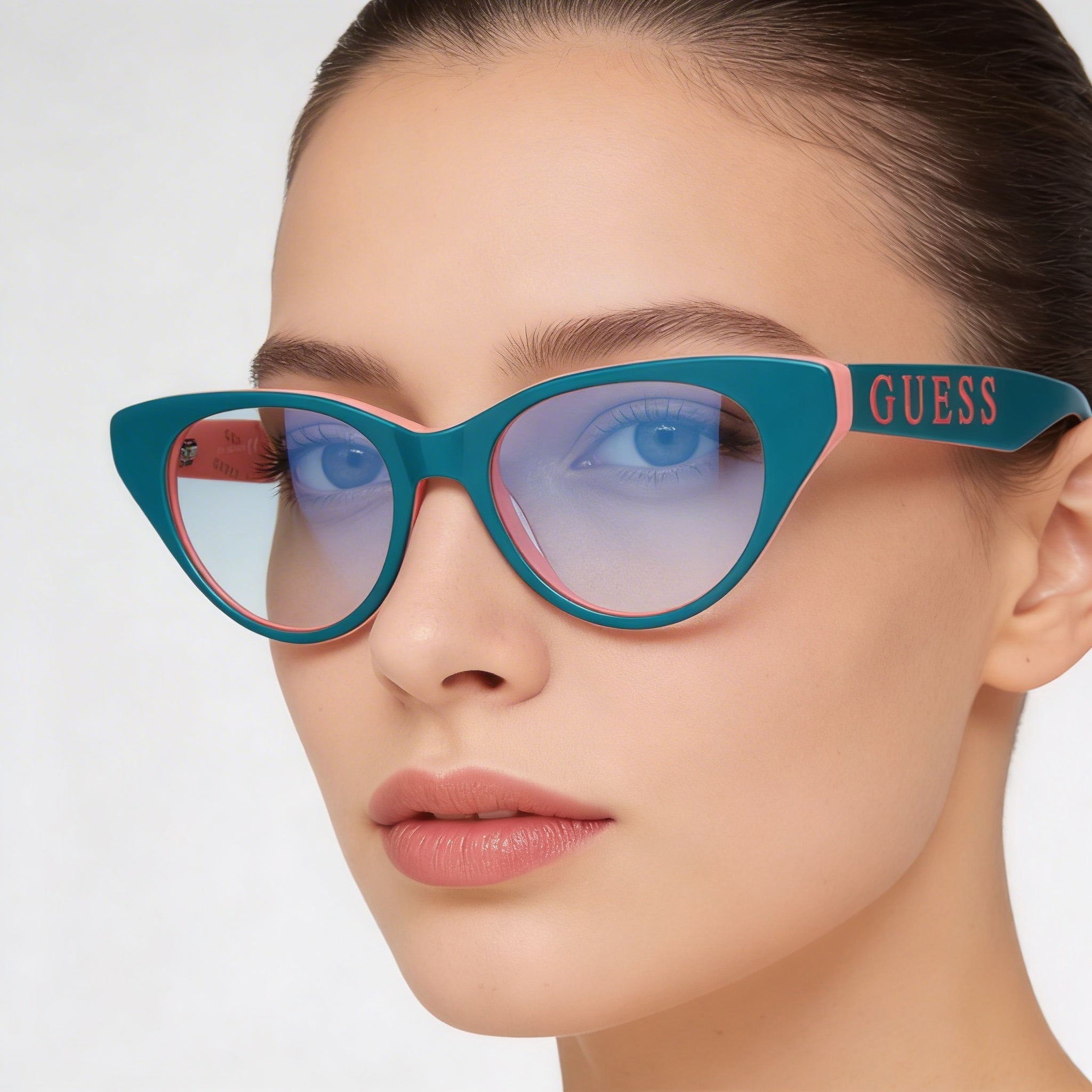 GUESS Gu9192 Women's Cat Eye Eyewear, Turquoise Plastic Frame, Clear Lenses, 47mm Lens Width, Photo 4