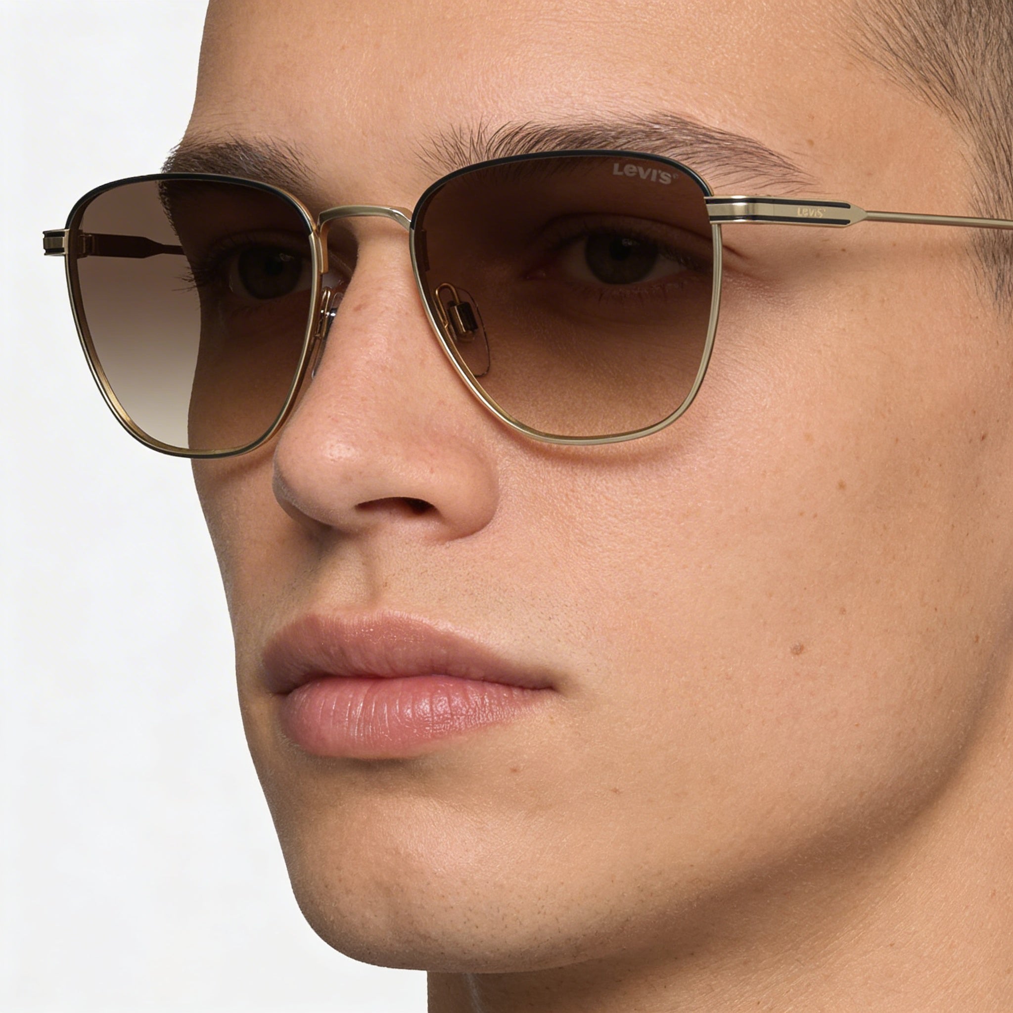 Levi's Lv 1016/S Unisex Rectangular Stainless Steel Gold Brown Gradient Frame Brown Gradient Lenses 52mm UV Protection, Photo 5