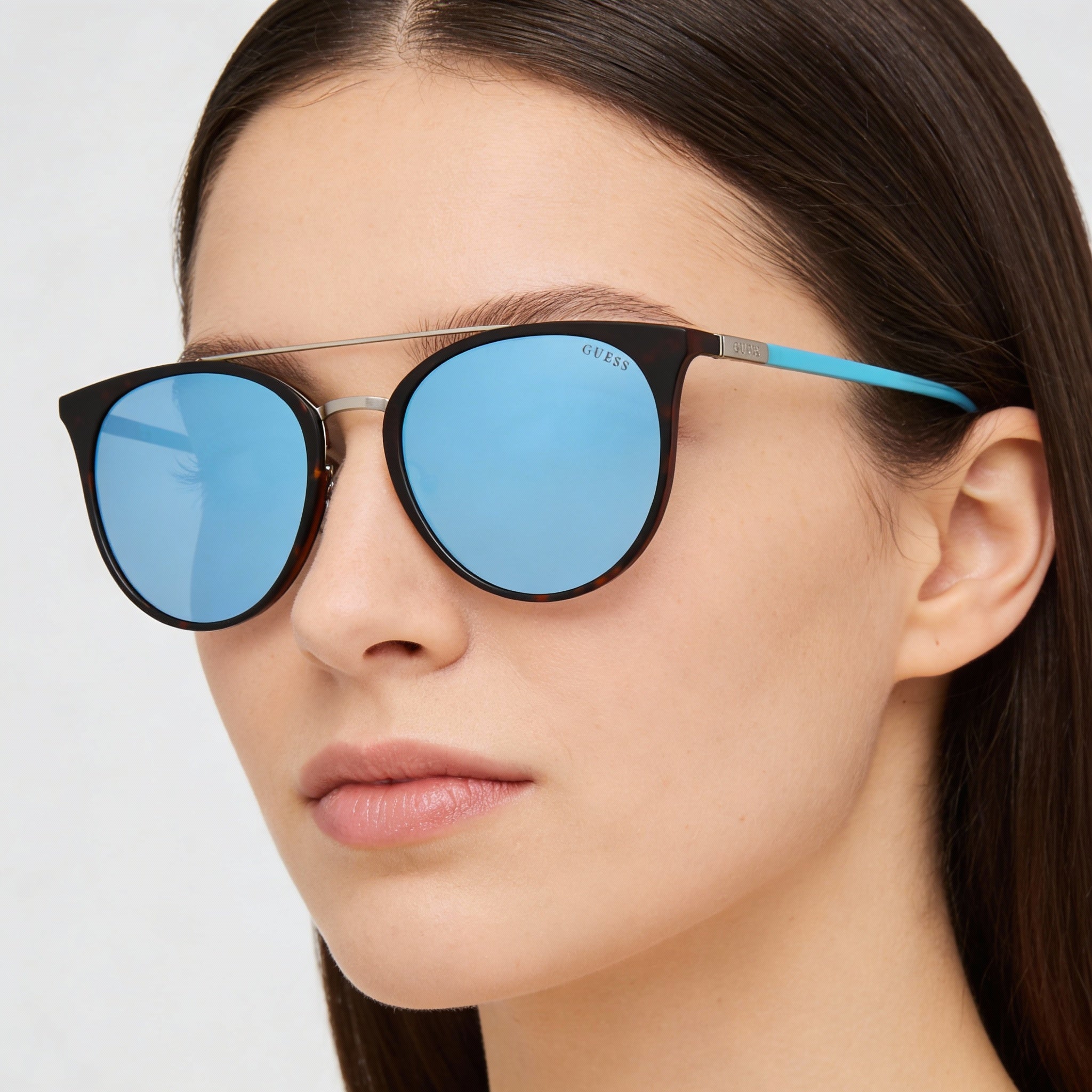 GUESS Gu3021 Women's Dark Havana Smoke Mirror Plastic Frame Anti-Reflective Non-Polarized UV Protection Sunglasses 56mm, Photo 5