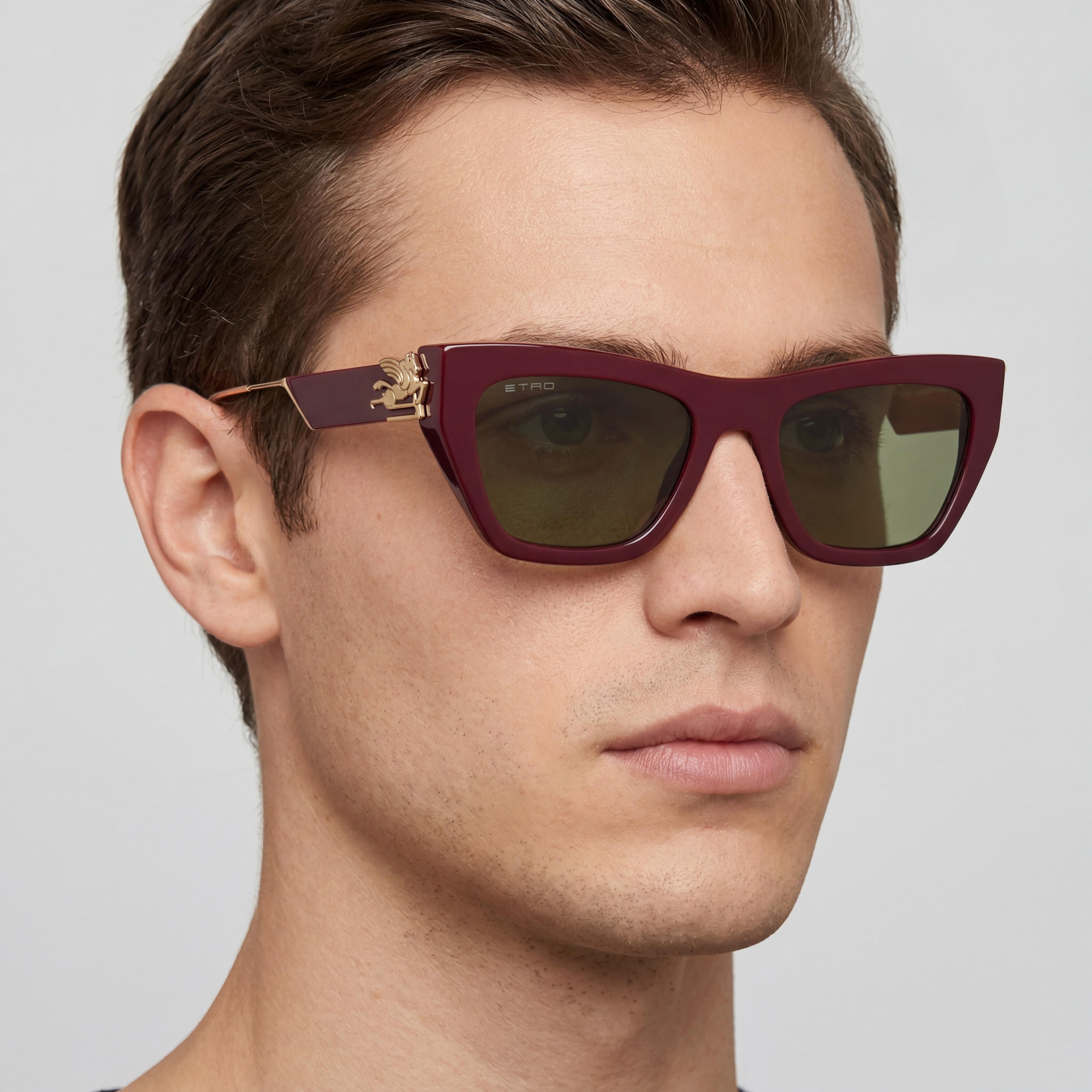 Gafas de sol de acetato burdeos Etro Modern para hombre, lentes de policarbonato burdeos no polarizadas, 54-20-140, Photo 5