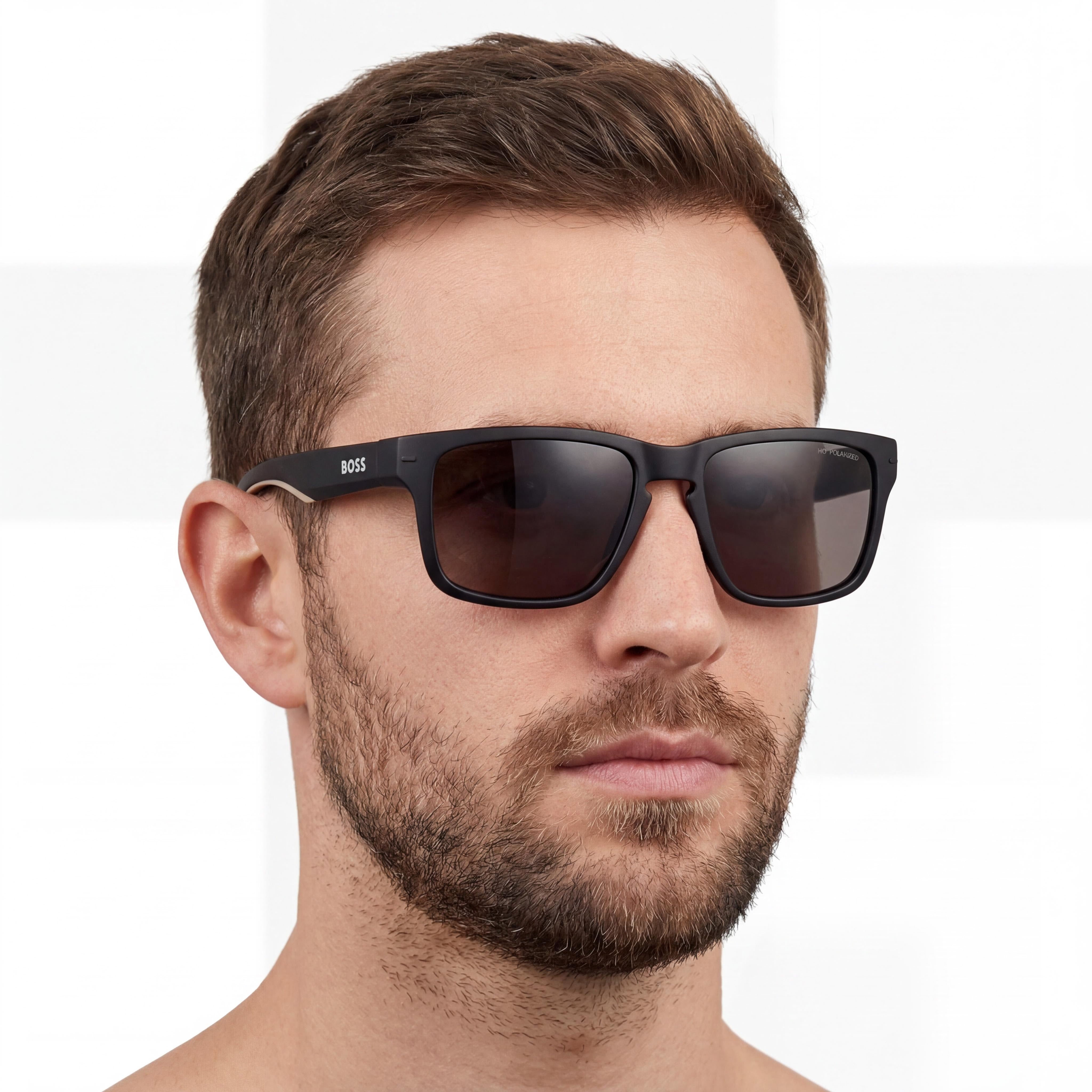 Hugo Boss Contemporary Unisex Sunglasses with Polyamide Matte Black Beige Frame and Brown UV Protected Lenses 57mm, Photo 5