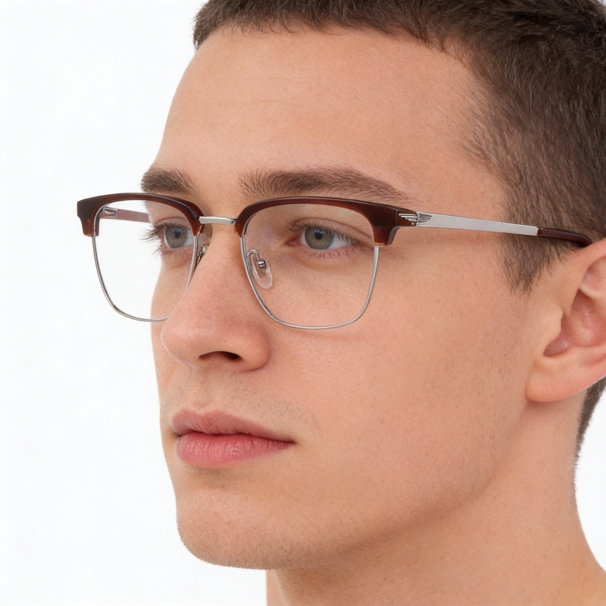 Police Casual Men's Palladium Metal Eyeglass Frames with Clear Non Polarized Lenses, 51mm Lens Width, Photo 3