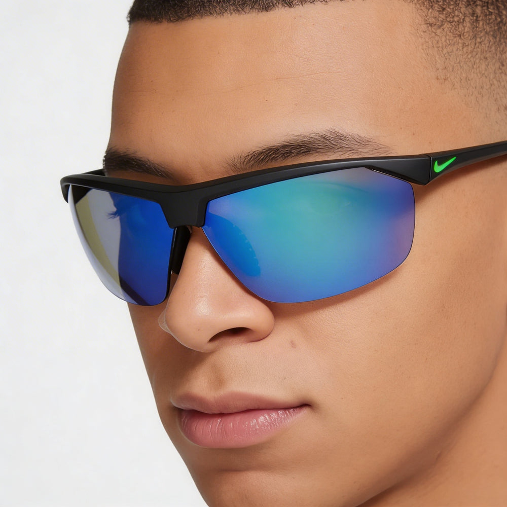 Nike Wayfarers Rubber Frame Matte Black Rage Green Sunglasses Grey Green Mirror Lenses Unisex