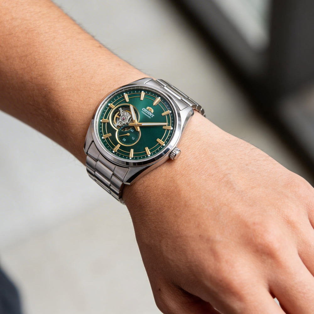 Reloj Orient Contemporary para hombre, automático, informal, de acero inoxidable, esfera verde botella, 42 mm