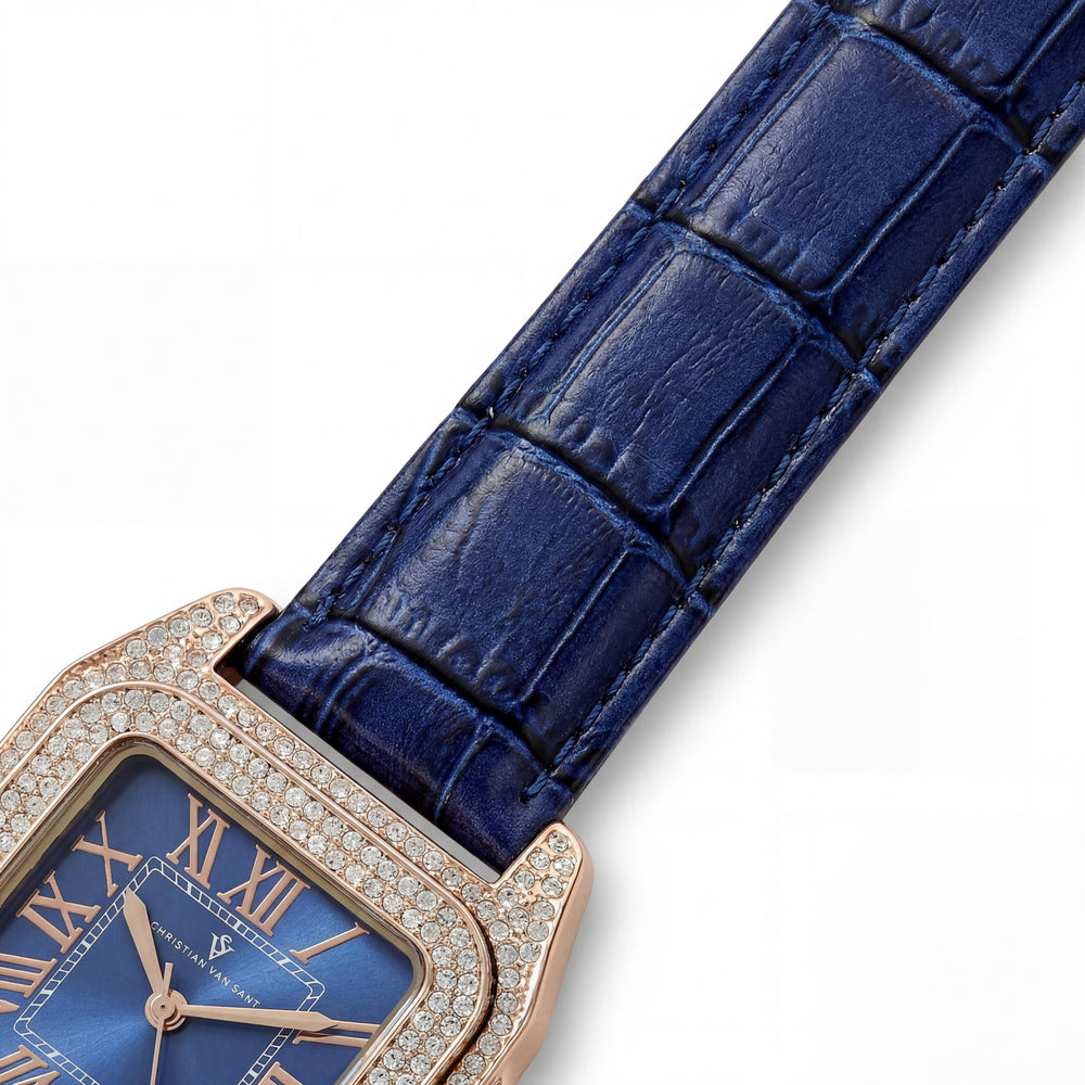 Reloj de cuarzo Christian Van Sant CV4427 para mujer, caja azul, parte trasera de acero inoxidable, bisel de cristal, resistente al agua.