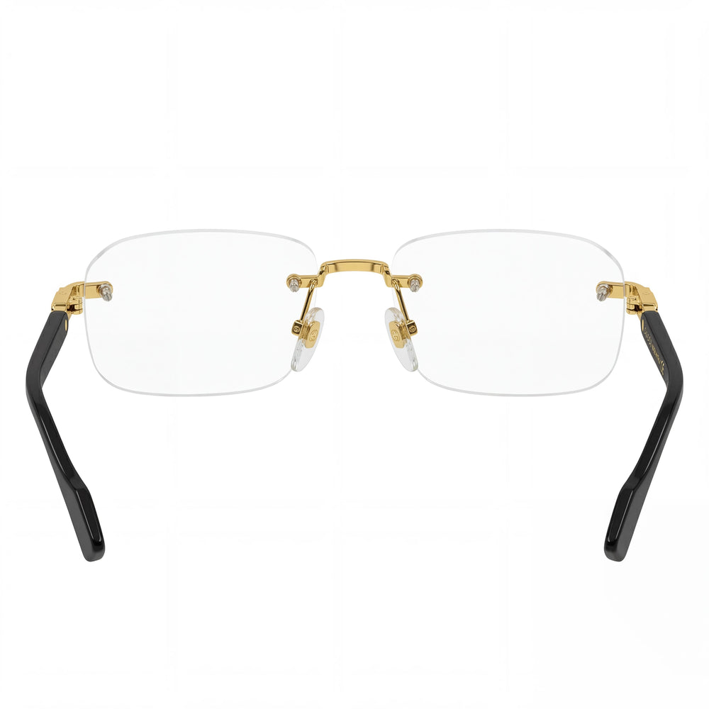 Gucci GG1221O Men's Metal Modern Rimless Rectangle Clear Lens Eyeglasses 56mm Gold Black