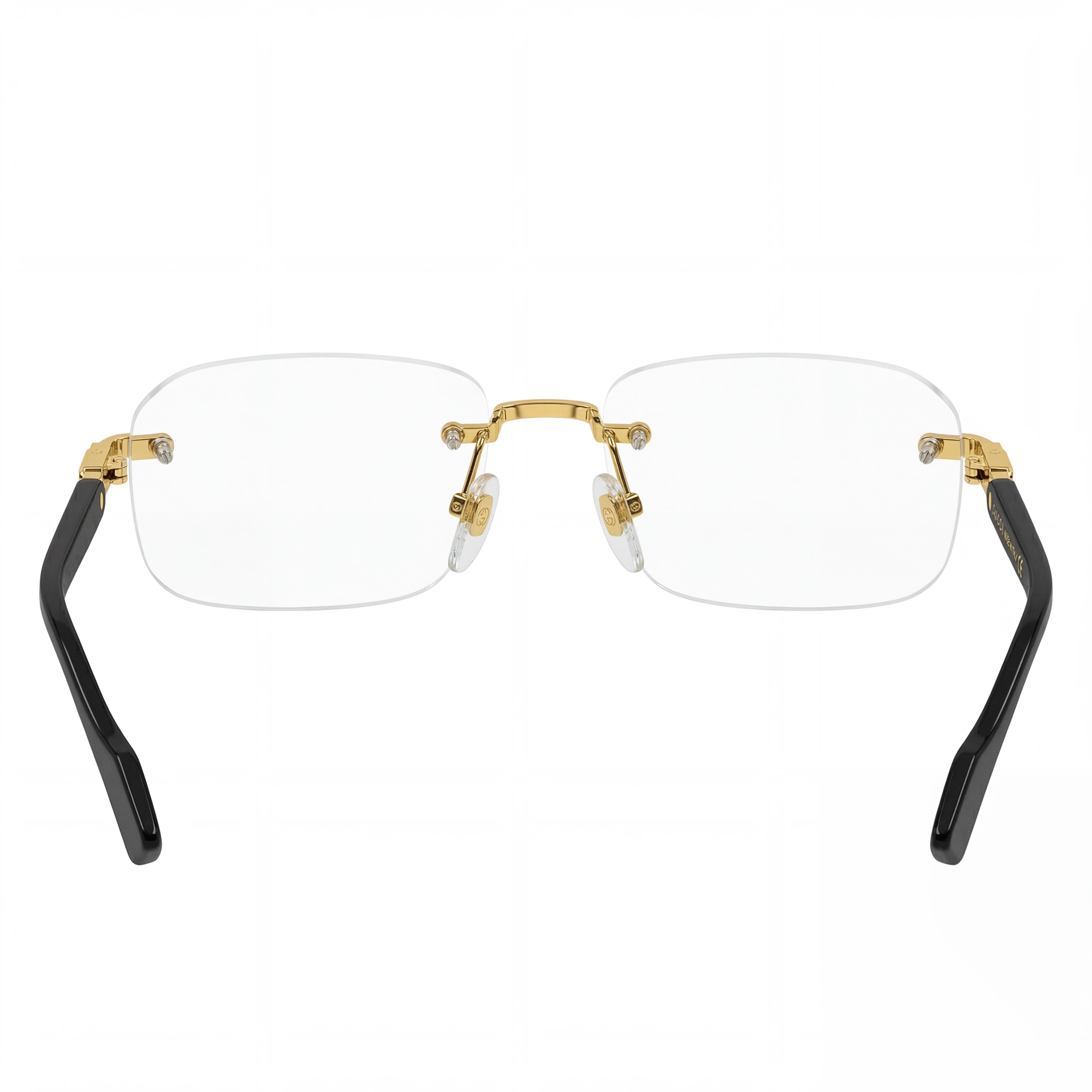 Gafas de sol Gucci GG1221O para hombre, modernas, de metal, sin montura, rectangulares, con lentes transparentes, 56 mm, doradas y negras, Photo 3