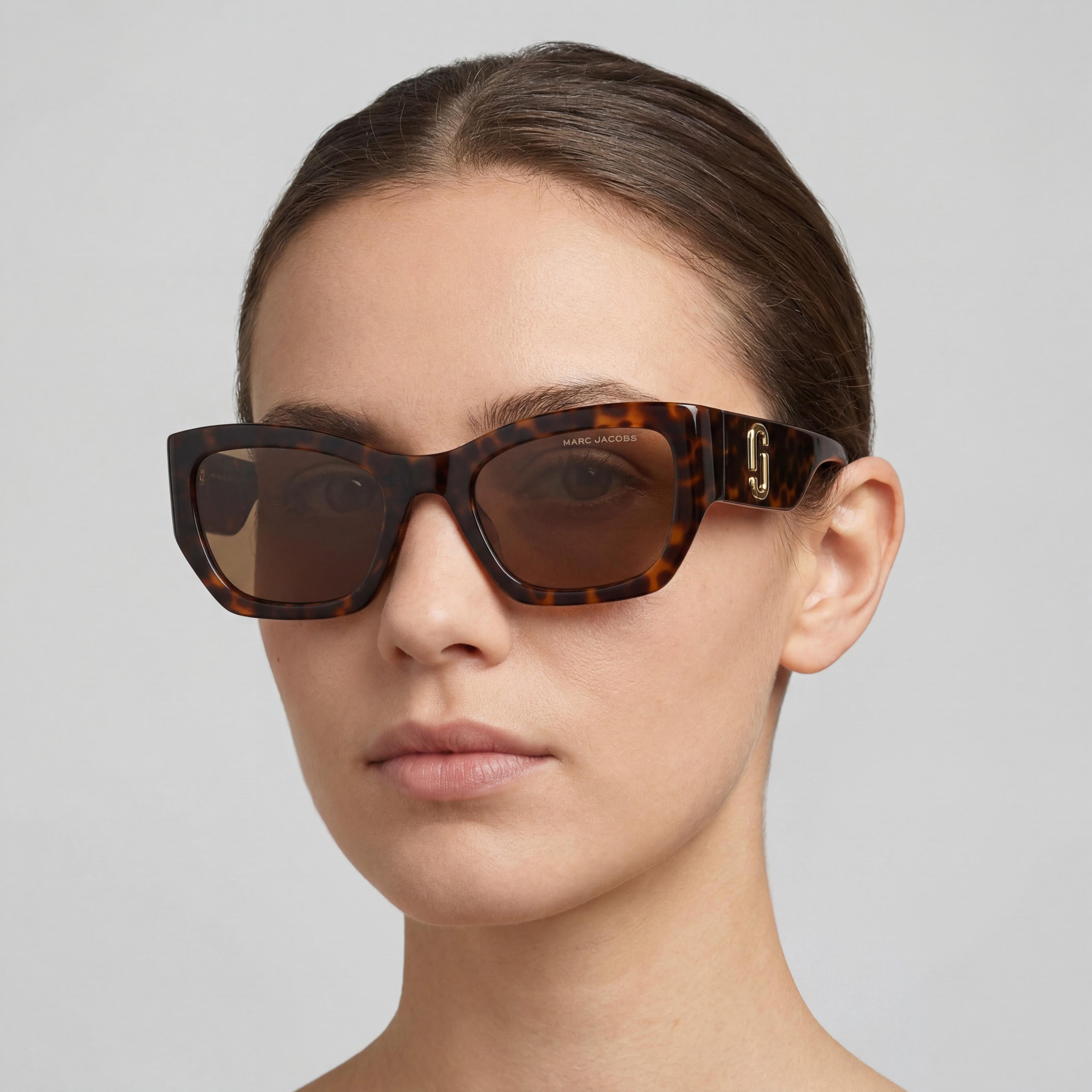 Marc Jacobs Gafas de sol casuales para mujer, montura marrón Habana, lentes Habana, protección 100% UV, 53 mm, Photo 5