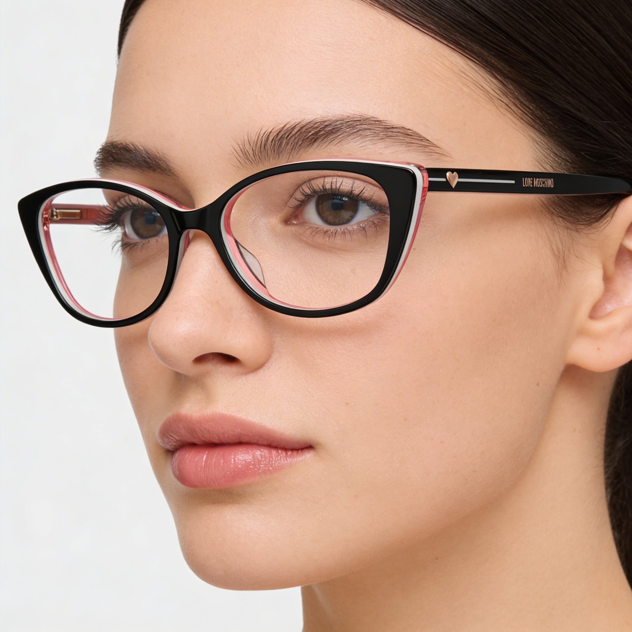 Love Moschino Trilayer Corazón Gafas Ópticas Armazón de Plástico Ojo de Gato Lente de Policarbonato Mujer Negro 51mm, Photo 4
