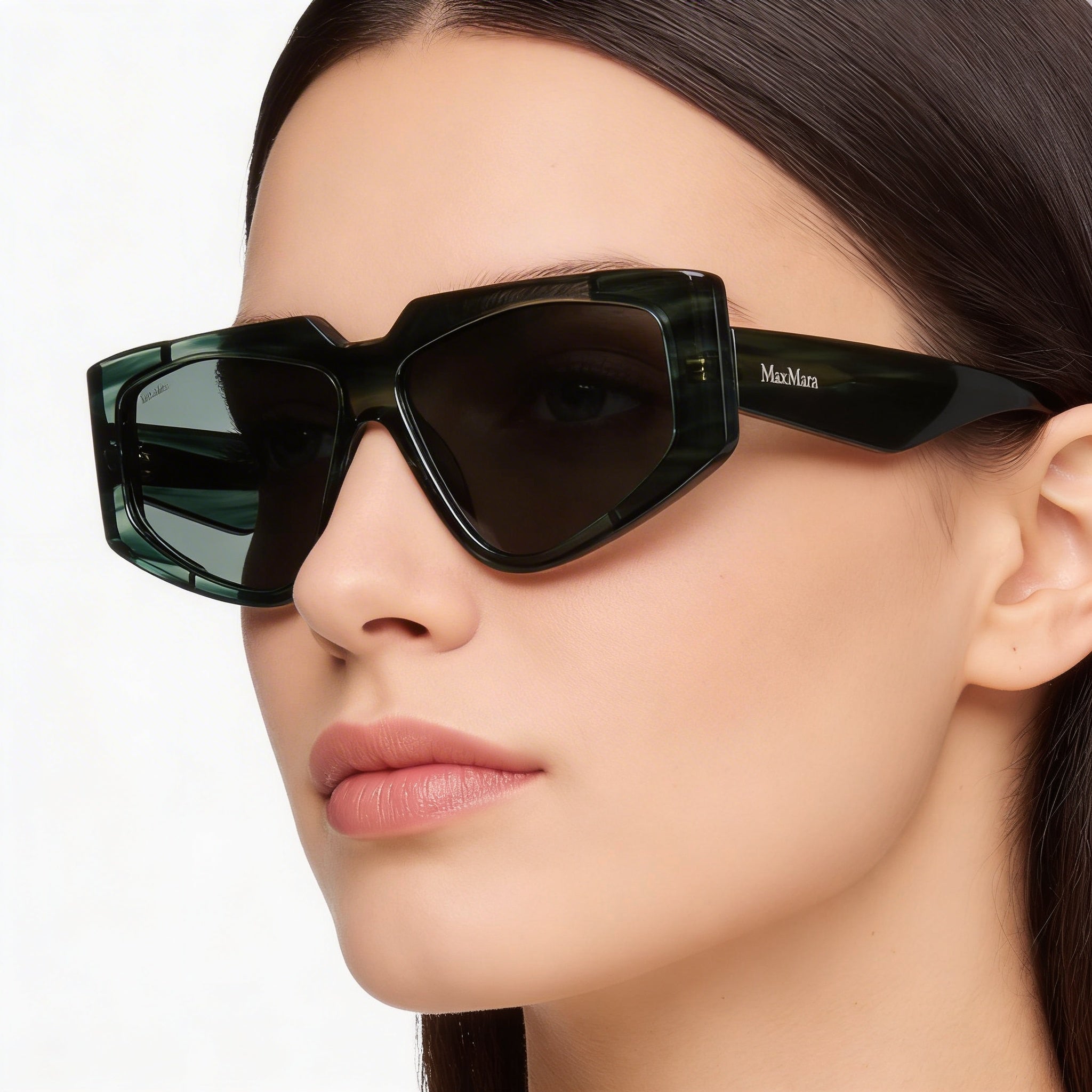 MaxMara Mm0125 para mujer con montura de acetato de rayas verde oscuro y lentes de policarbonato verde oscuro de 58 mm, Photo 5