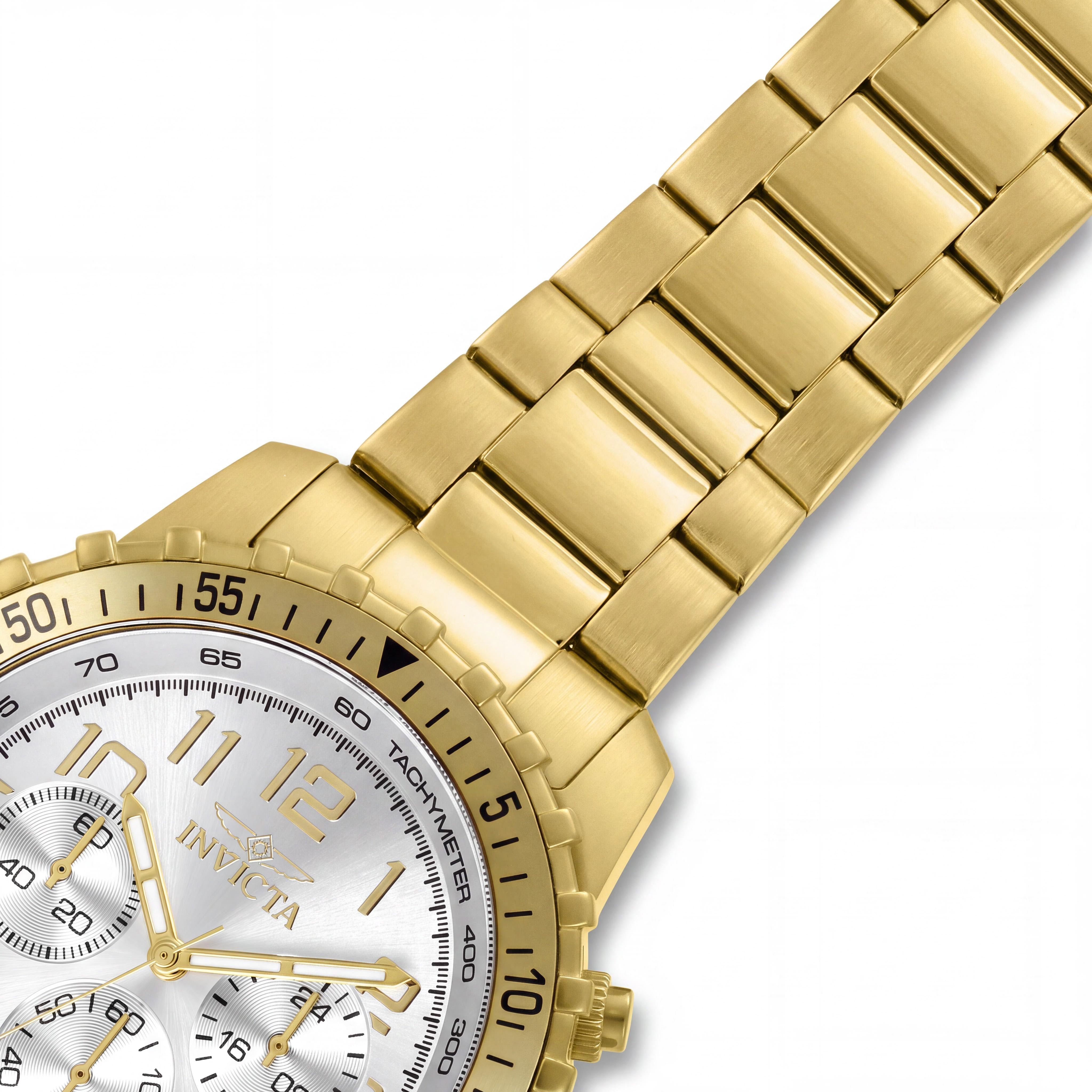 Invicta Specialty Pilot Chronograph Reloj de Hombre de Acero Inoxidable Chapado en Oro con Esfera Plateada y Luminosa de 45mm, Photo 3