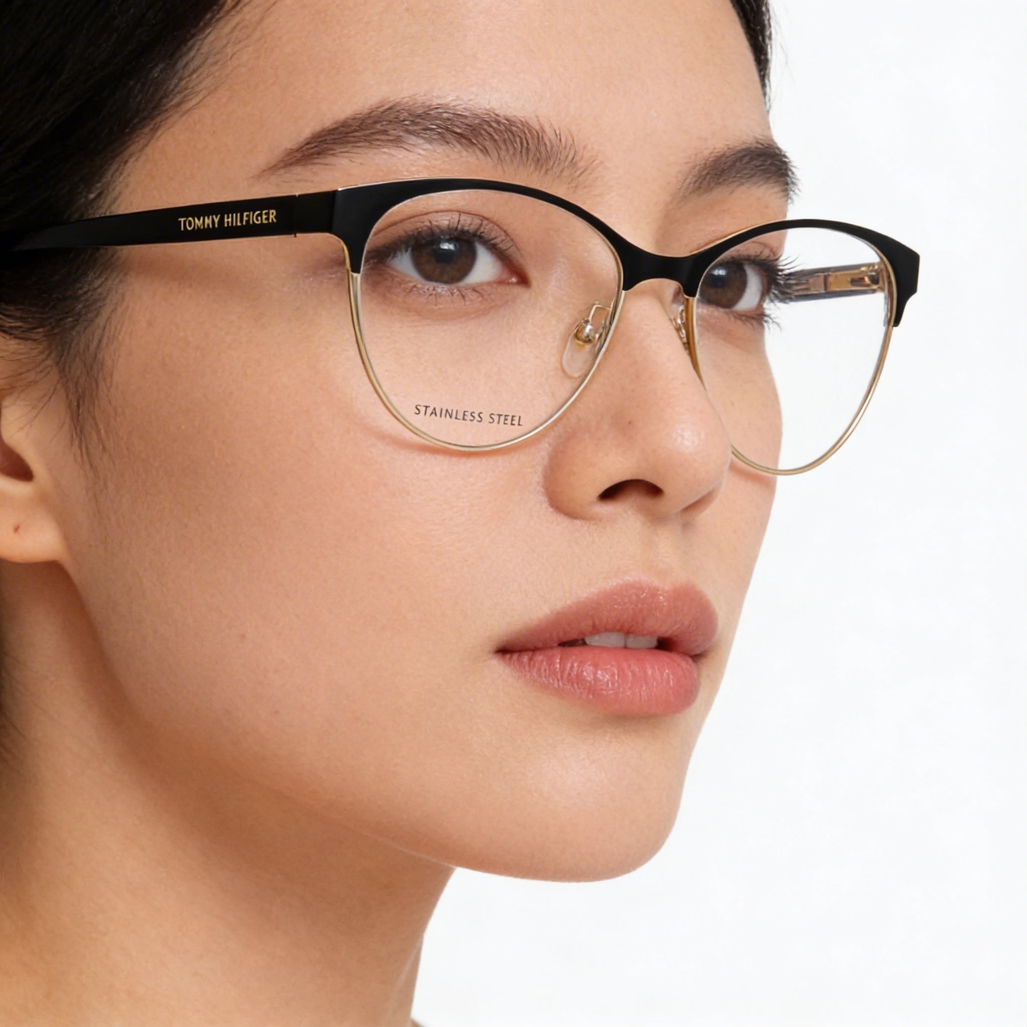 Tommy Hilfiger TH 1886 Gafas de Mujer con Montura de Acero Inoxidable, Acabado Negro Mate Dorado, 54mm, Photo 5
