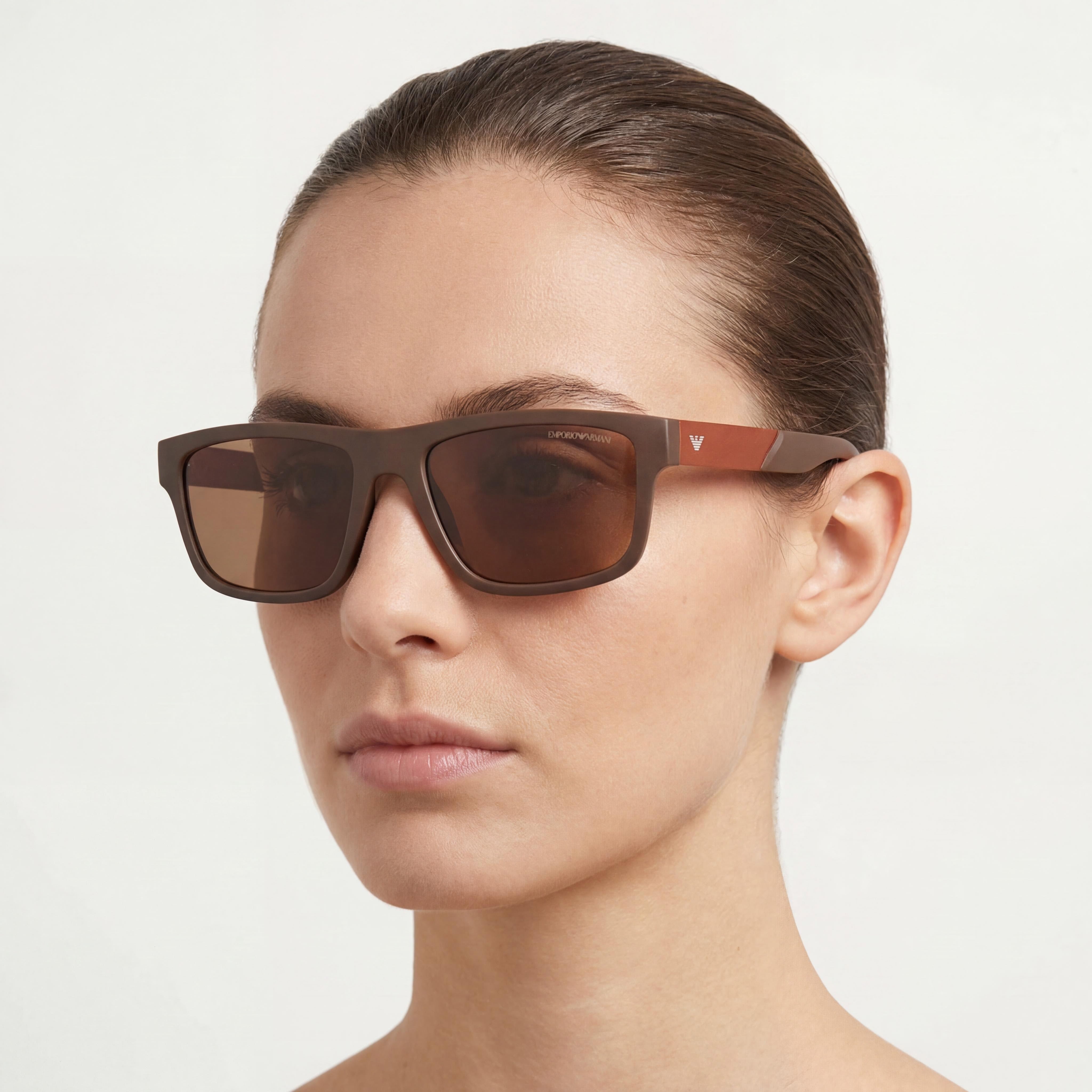 Emporio Armani Gafas de sol para mujer Ea4244u de ajuste universal con montura de plástico marrón mate y lentes no polarizadas de 57mm, Photo 4