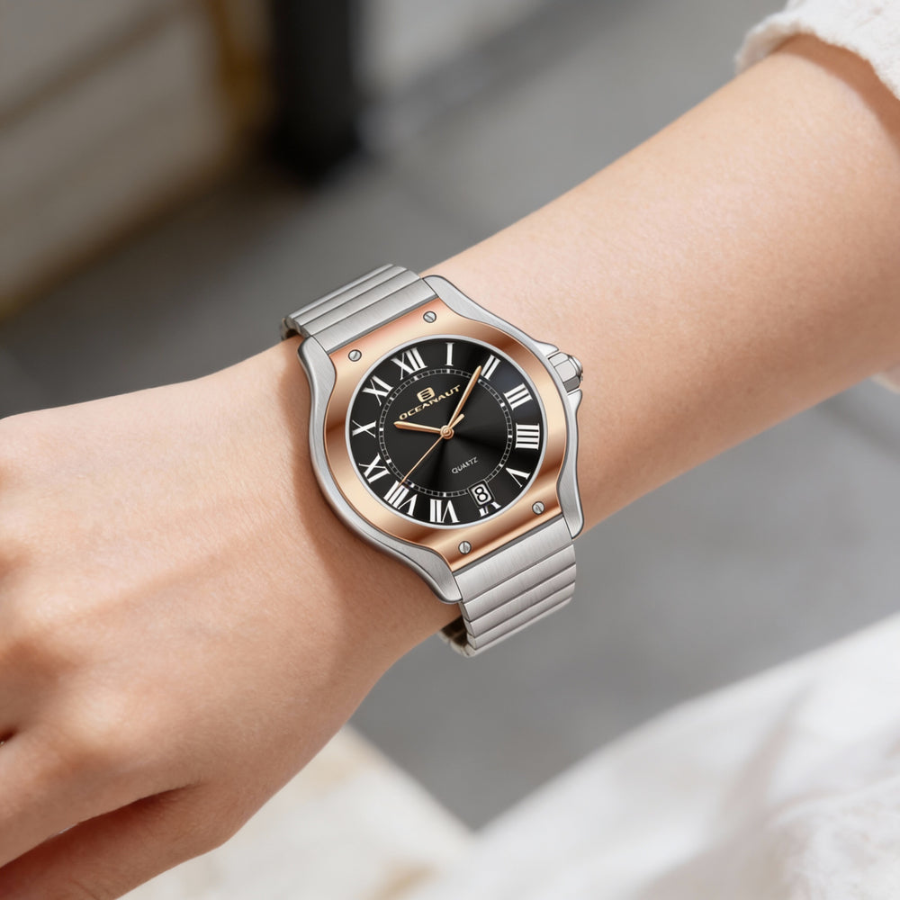 Oceanaut Quartz Movement Women's Black Stainless Steel Water-Resistant Watch with Scratch-Resistant Mineral Crystal