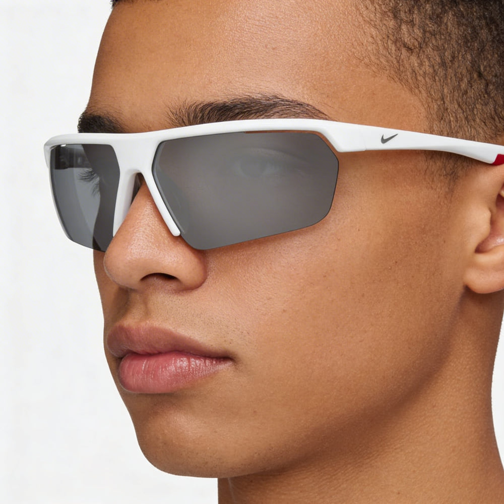 Nike Gale Force Unisex Plastic Sunglasses, White Wolf Grey Silver Flash Frame, Grey Silver Mirror Lens, 71mm