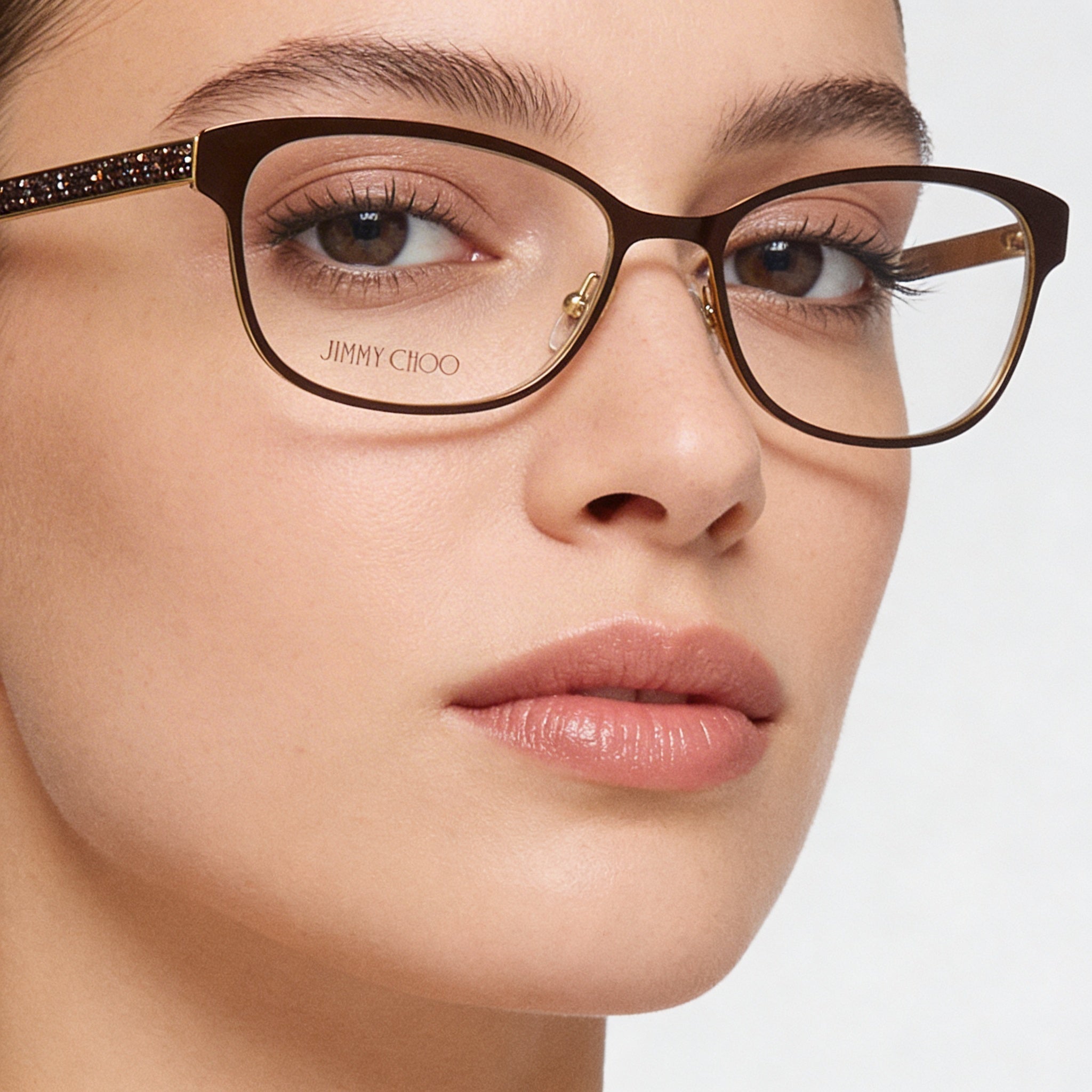 Jimmy Choo Women's Brown Metal Fashion Glasses with Swarovski Crystals Rectangular Clear Lens 54-16-145, Photo 5