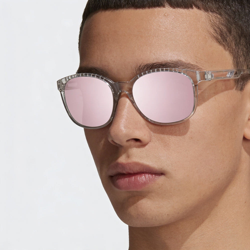 Gafas de sol unisex adidas SP0011 con montura de plástico cristal, lentes marrones espejadas no polarizadas, protección UV, 58 mm