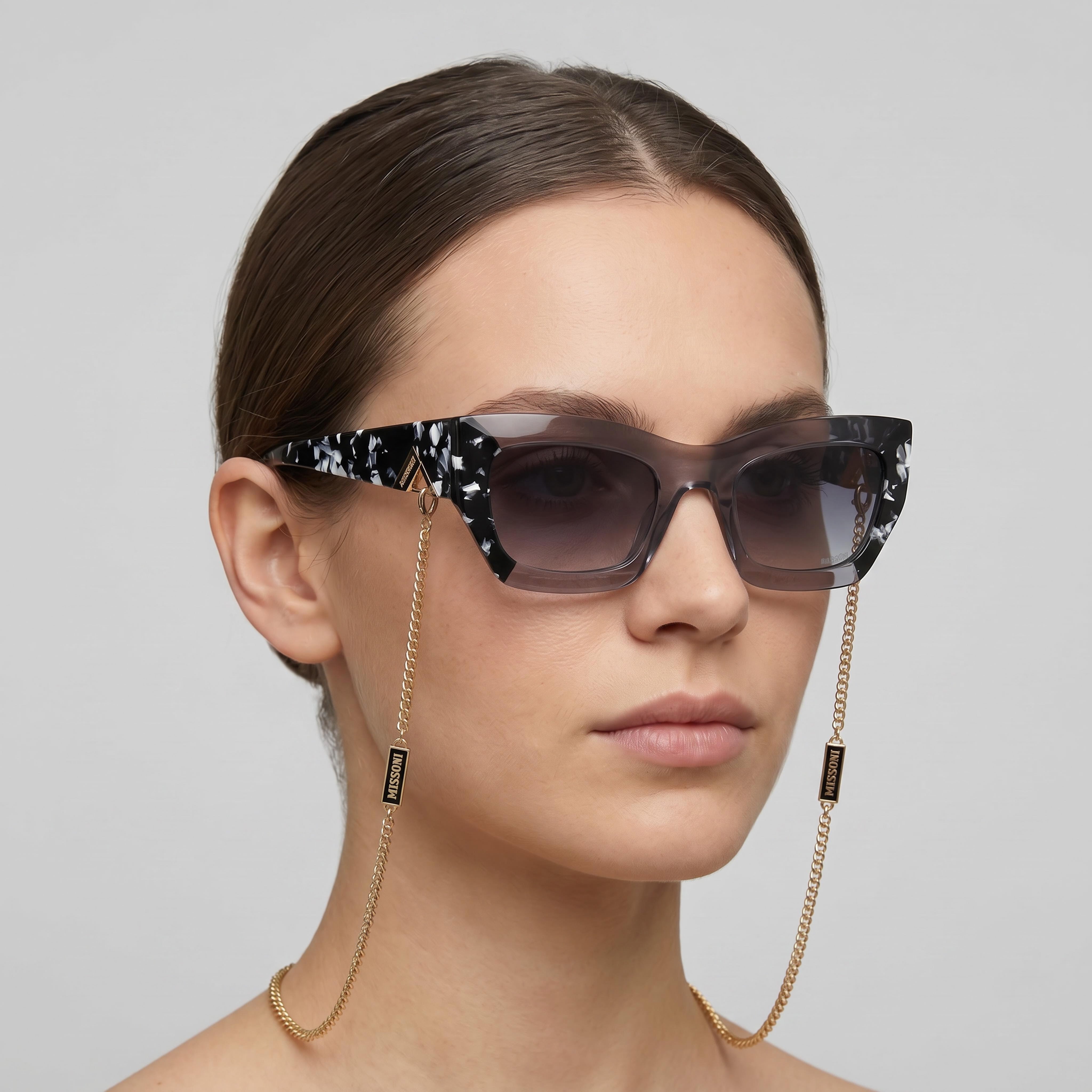 M Missoni Missoni Seasonal Women's Rectangular Plastic Dark Grey Shaded Non-Polarized Sunglasses 53mm, Photo 5
