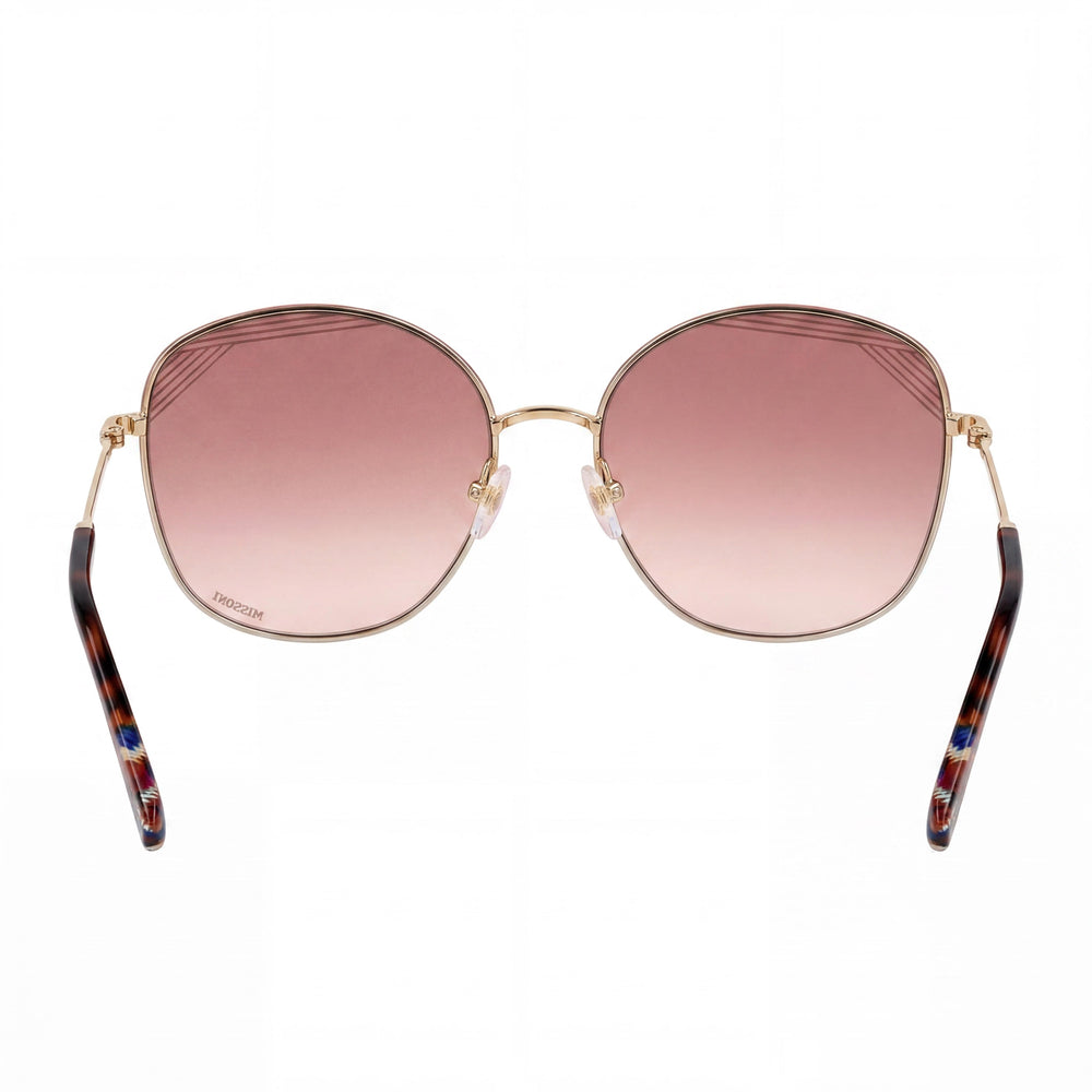 Gafas de sol para mujer de la colección M Missoni Spillo con montura redonda de acero inoxidable y motivo láser 3D en oro paladio
