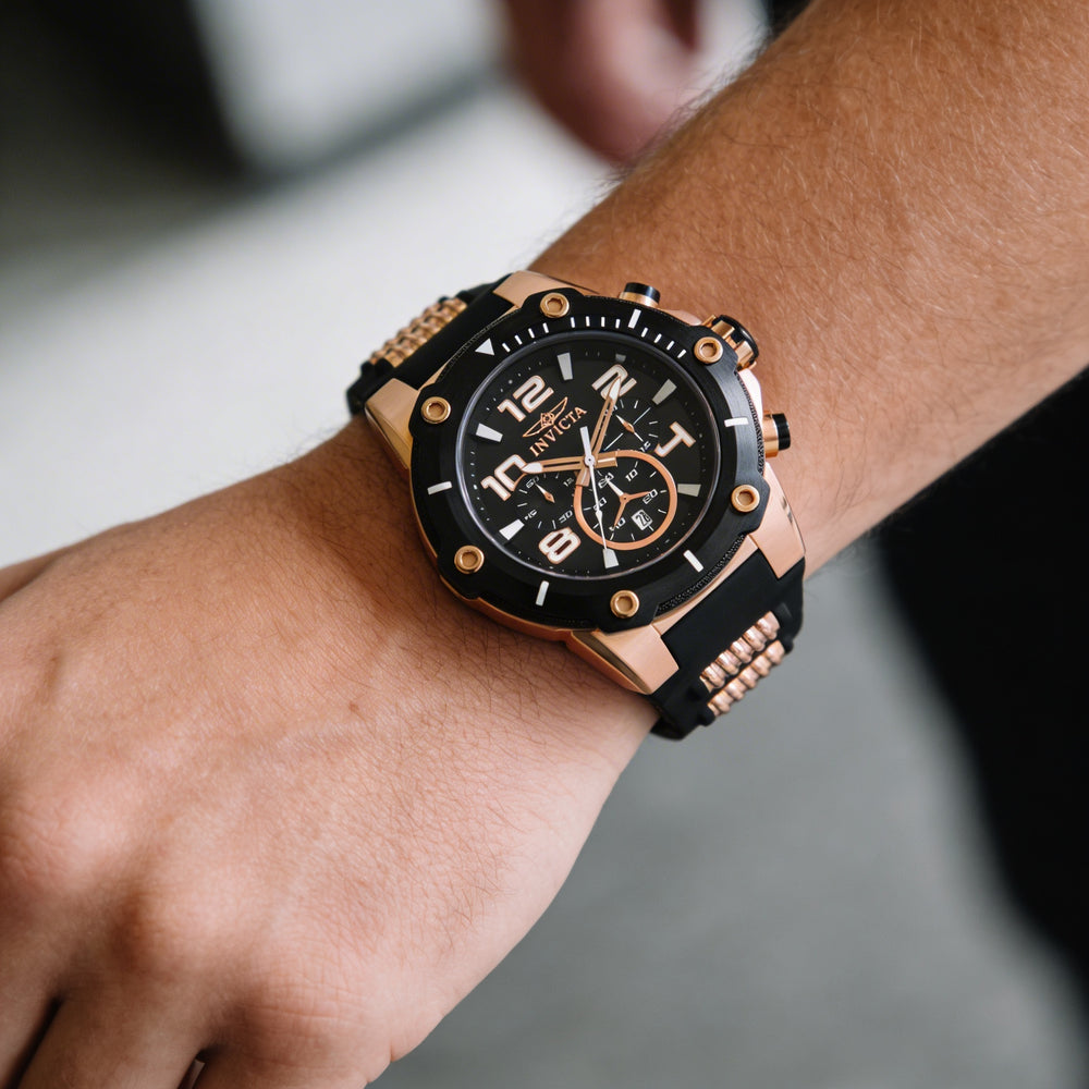 Invicta Speedway Men's Black & Rose Gold Stainless Steel Chronograph Watch with Black Polyurethane Strap, 51mm