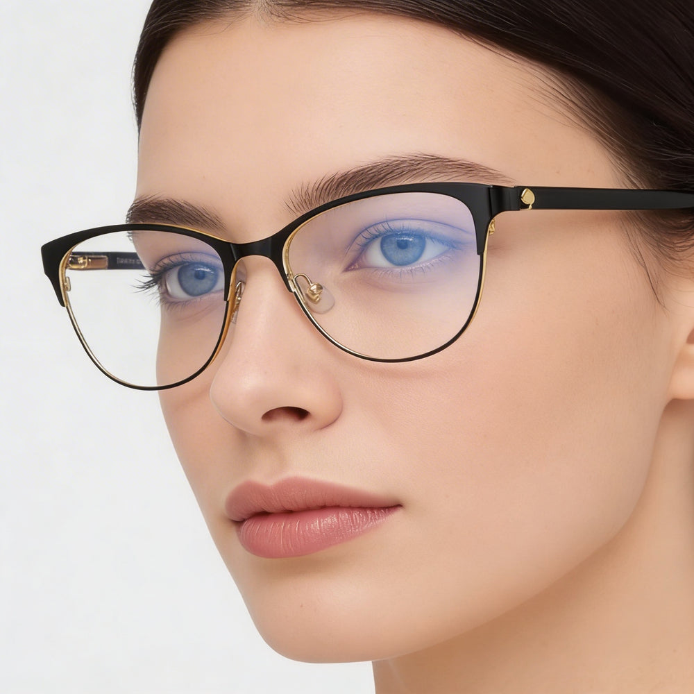 Kate Spade New York HADLEE Gafas de acero inoxidable con montura ojo de gato negra para mujer, talla 52