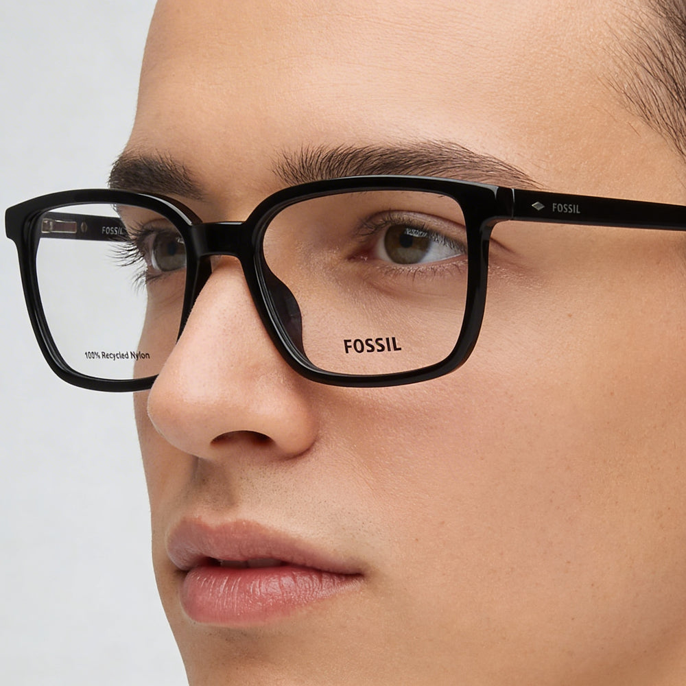 Monturas para gafas ópticas Fossil Modern Unisex de acetato ligero y duradero con color negro transparente