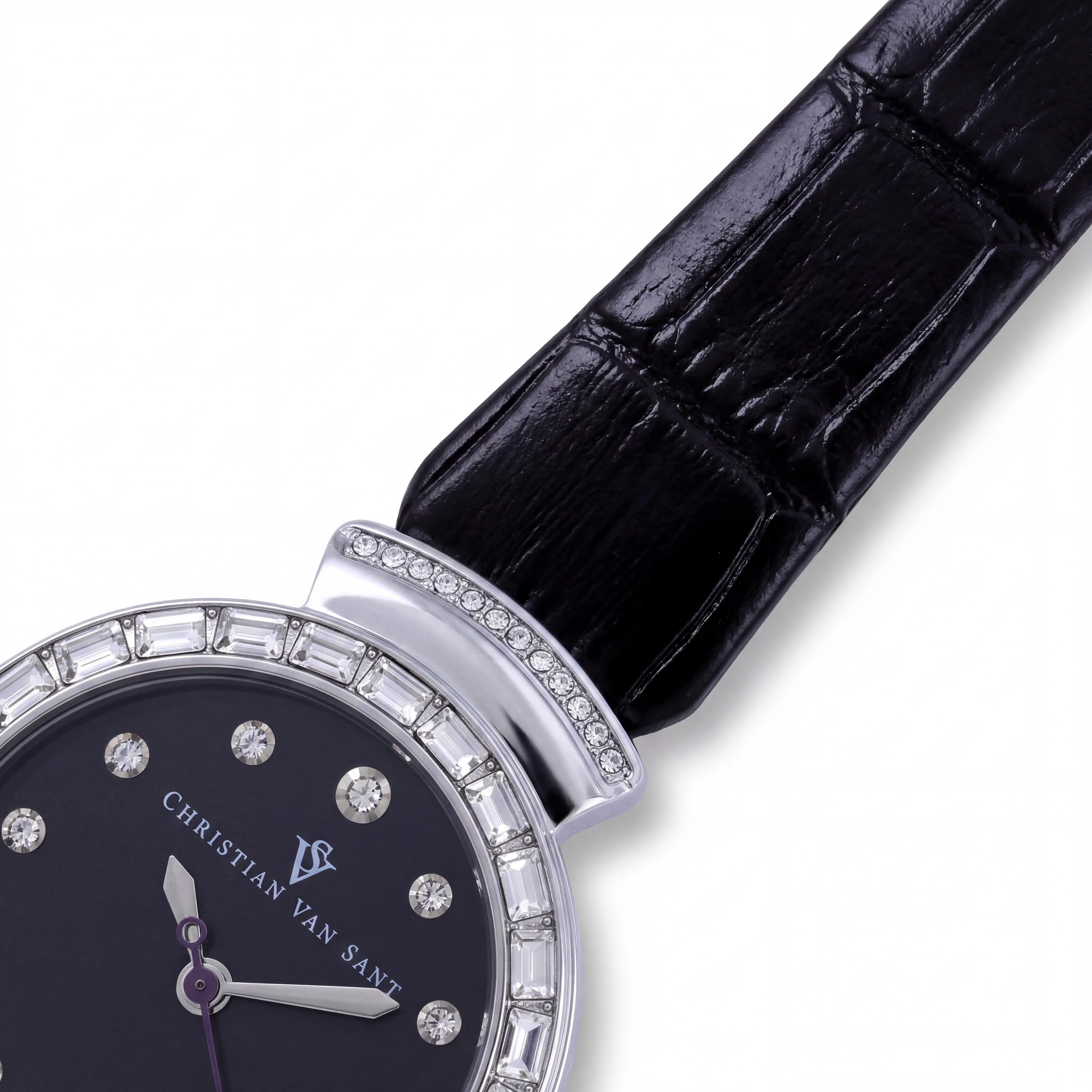 Christian Van Sant Women's CV2940 Black Dial Stainless Steel Case Leather Strap Water Resistant Quartz Watch, Photo 3