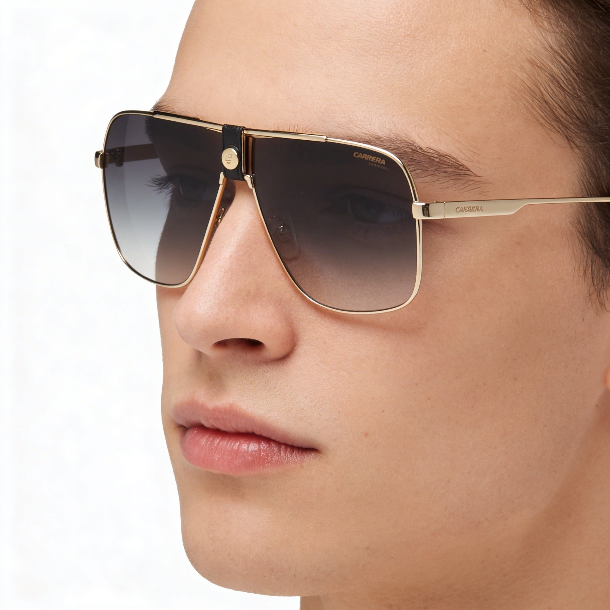 Gafas de sol Carrera 1018/S unisex, estilo aviador de metal, protección UV, armazón negro y dorado, lentes verdes degradadas de 63 mm, Photo 4