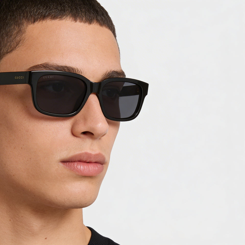 Gucci Gg1583s-001 Men's Full Rim Rectangle Plastic Black Grey Gray Non-Polarized Sunglasses 56-18-145