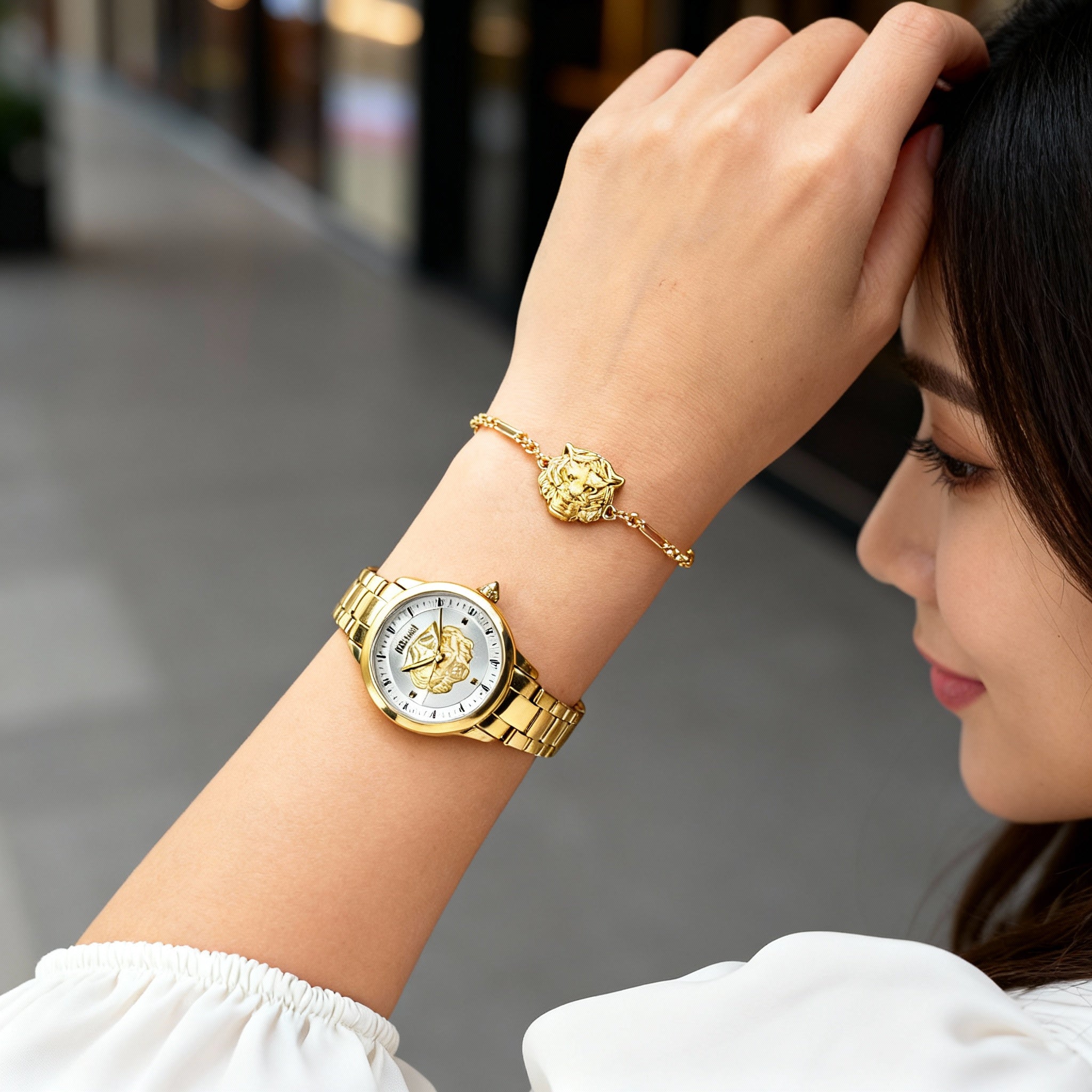 Just Cavalli Bracelet Women's Watch Set, 30mm Yellow Gold Stainless Steel, Silver Grey Dial, Photo 3