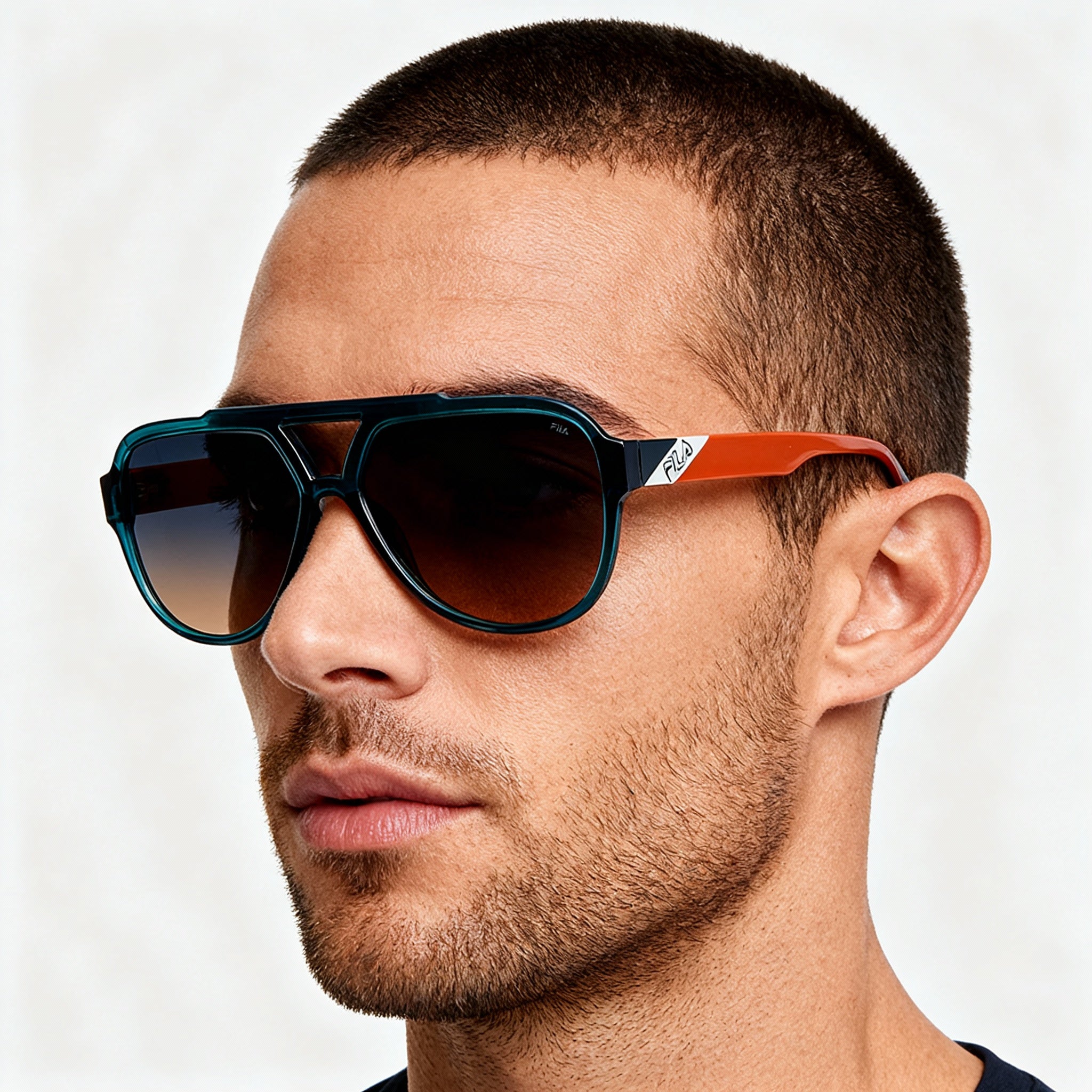 Fila Modern Men's Non-Polarized Polycarbonate UV Protection Sunglasses Verde Petrolio Trasparente 59mm, Photo 5